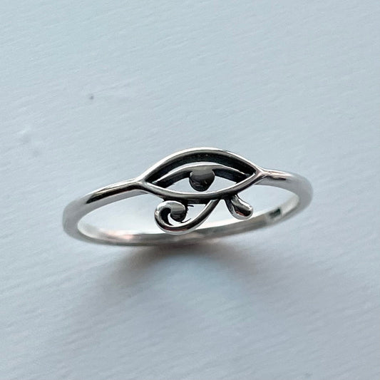 Dainty Sterling Silver Eye of Horus Ring: Egyptian Protection Jewelry