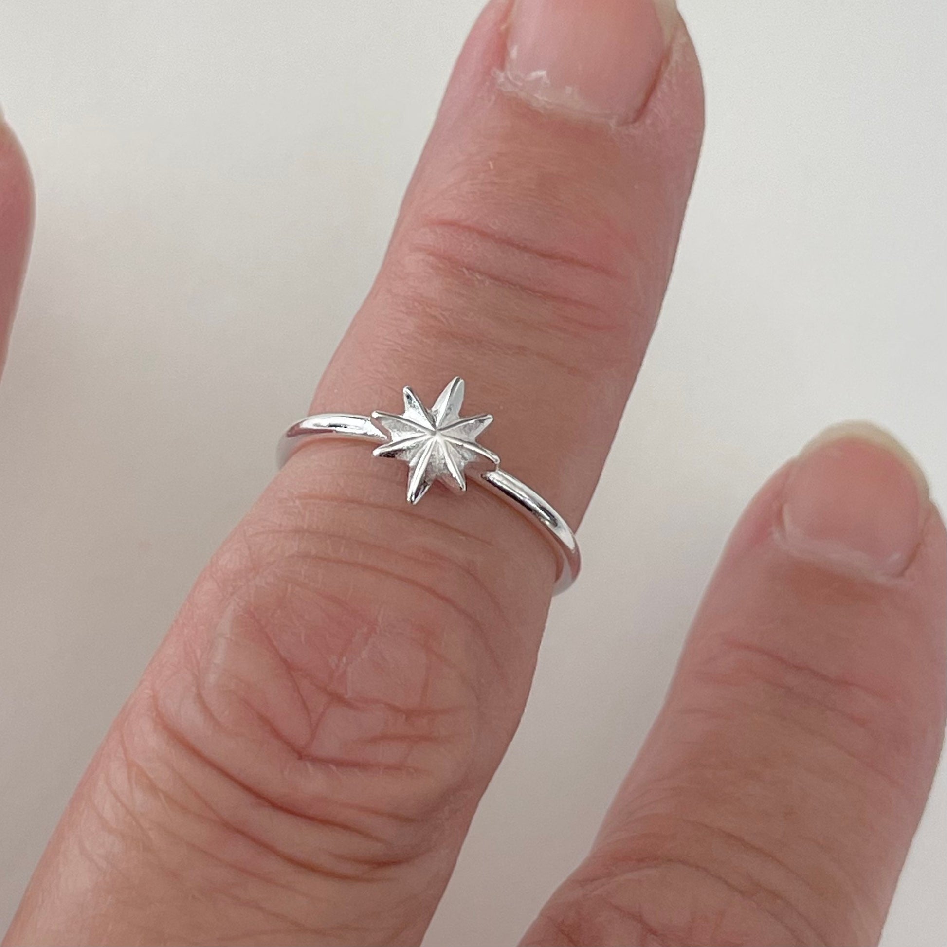 Sterling Silver Star Ring: Dainty High Polish Starlight Band