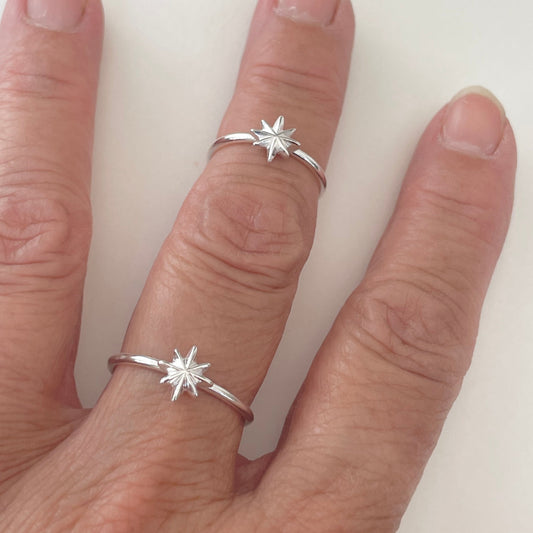 Sterling Silver Star Ring: Dainty High Polish Starlight Band