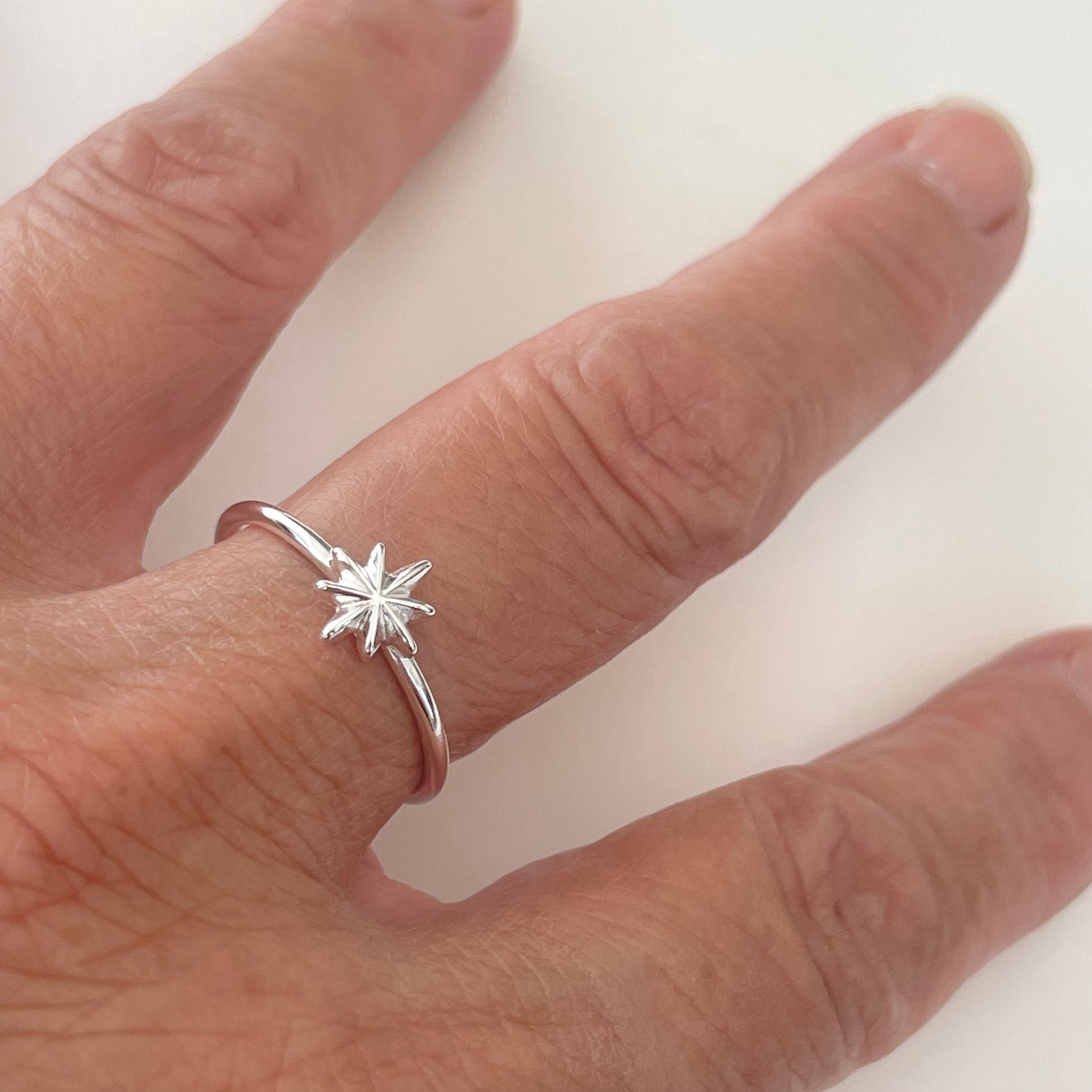 Sterling Silver Star Ring: Dainty High Polish Starlight Band