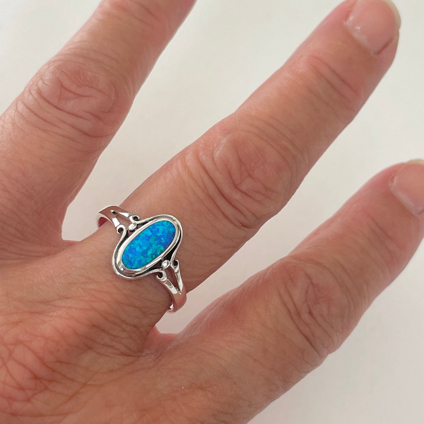 Sterling Silver Oval Blue Opal Ring, Boho Ring, Oval Ring, Silver Ring, Boho Ring, Opal Ring, Statement Ring, Love Ring