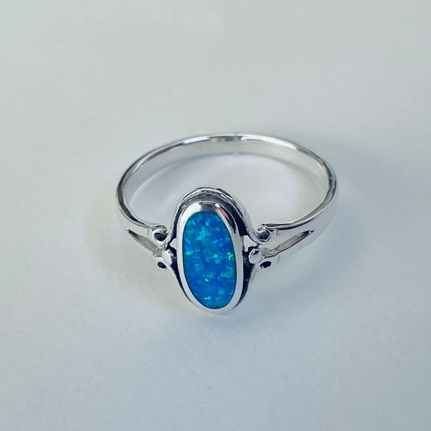 Sterling Silver Oval Blue Opal Ring: Boho Statement Jewelry