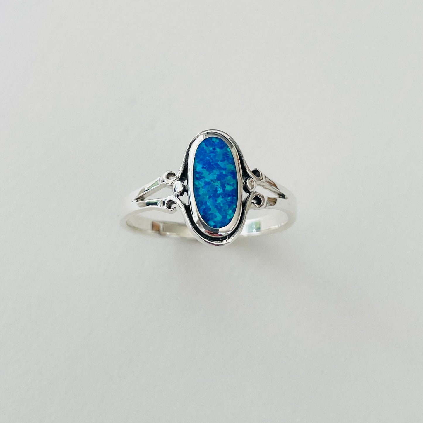 Sterling Silver Oval Blue Opal Ring: Boho Statement Jewelry
