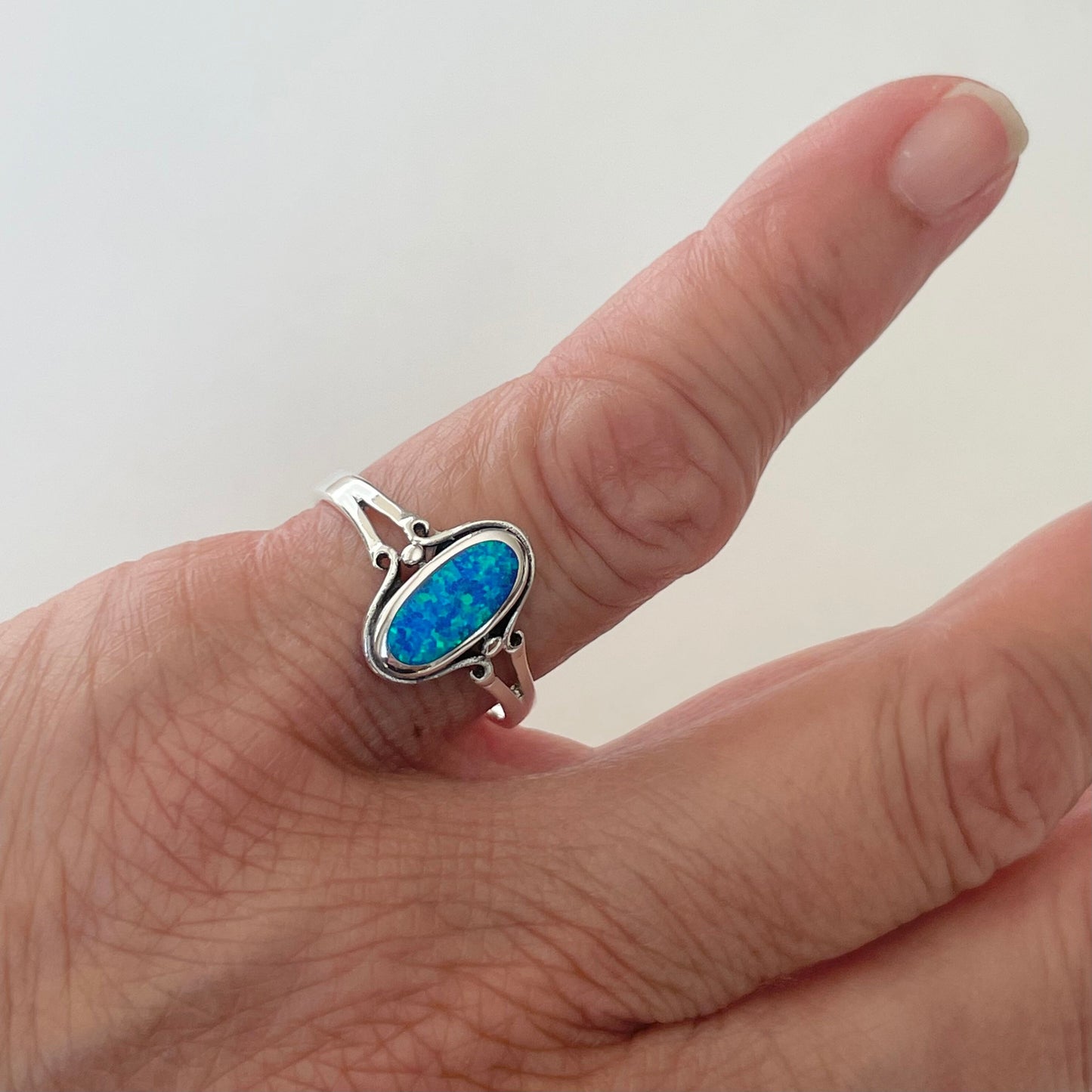 Sterling Silver Oval Blue Opal Ring, Boho Ring, Oval Ring, Silver Ring, Boho Ring, Opal Ring, Statement Ring, Love Ring