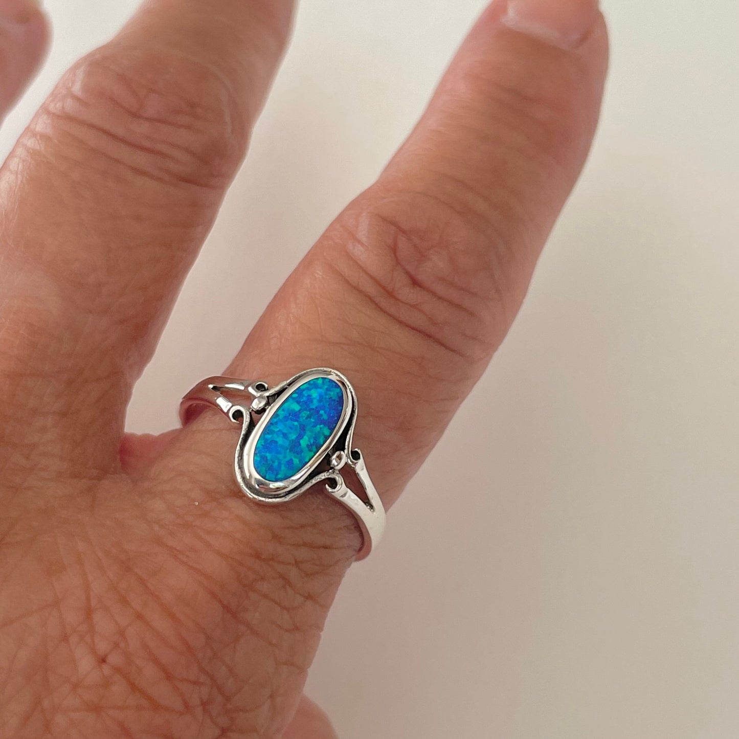 Sterling Silver Oval Blue Opal Ring, Boho Ring, Oval Ring, Silver Ring, Boho Ring, Opal Ring, Statement Ring, Love Ring