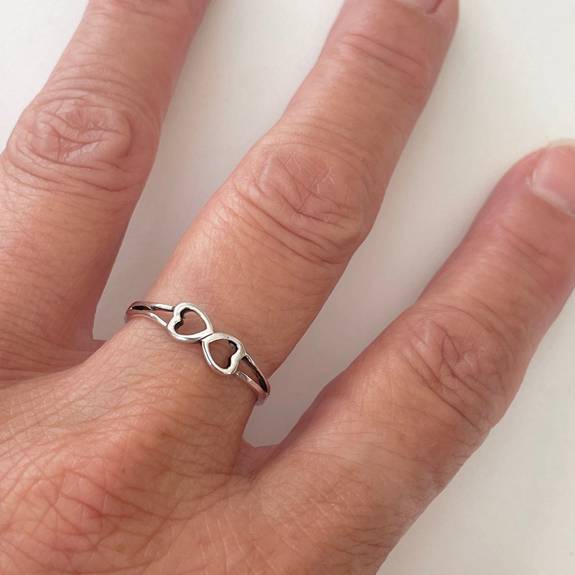 Sterling silver Dainty Double hearts ring, I Love You Ring, Thank You Ring, Hearts Ring, Promise Hearts Ring, Silver Ring, Two Hearts Ring