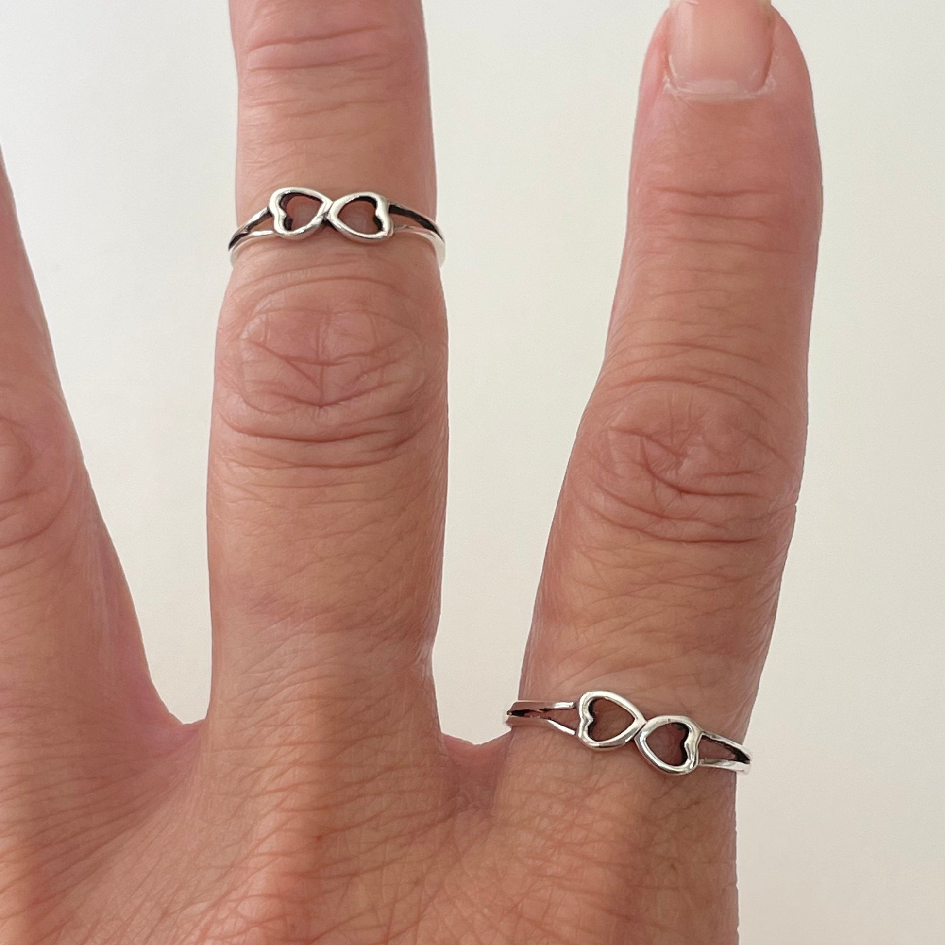 Sterling Silver Double Hearts Ring: Dainty Love Promise Ring