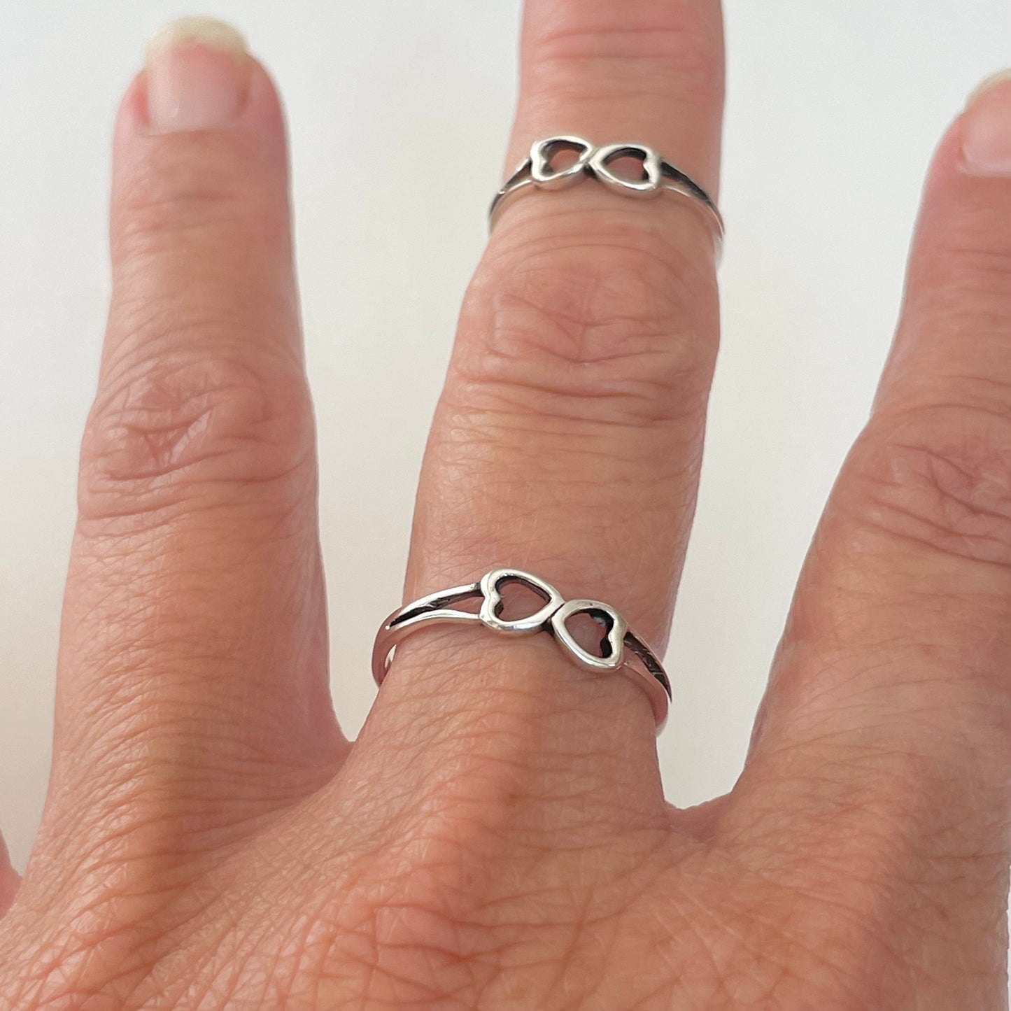 Sterling Silver Double Hearts Ring: Dainty Love Promise Ring