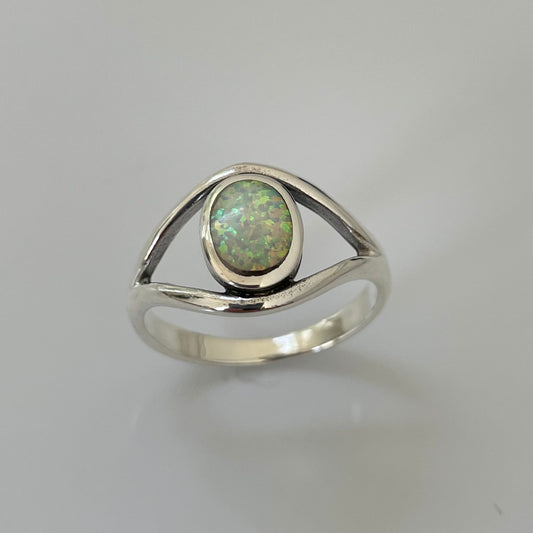 White Opal Big Eye Sterling Silver Ring, Silver Ring, Stone Ring, Boho Ring, All Seeing Eye Ring, Opal Ring, Love Ring, Statement Ring