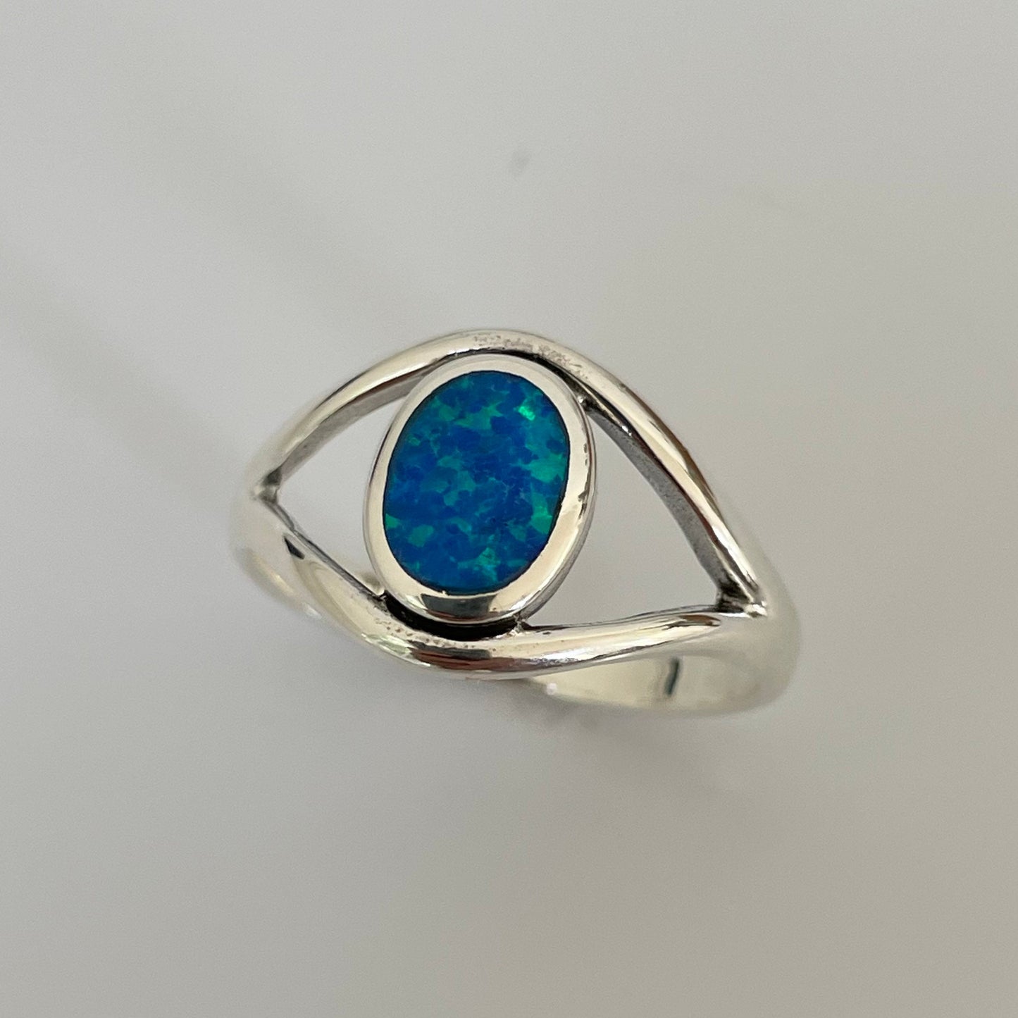Sterling Silver Eye Ring: Blue or White Lab Opal Statement Ring