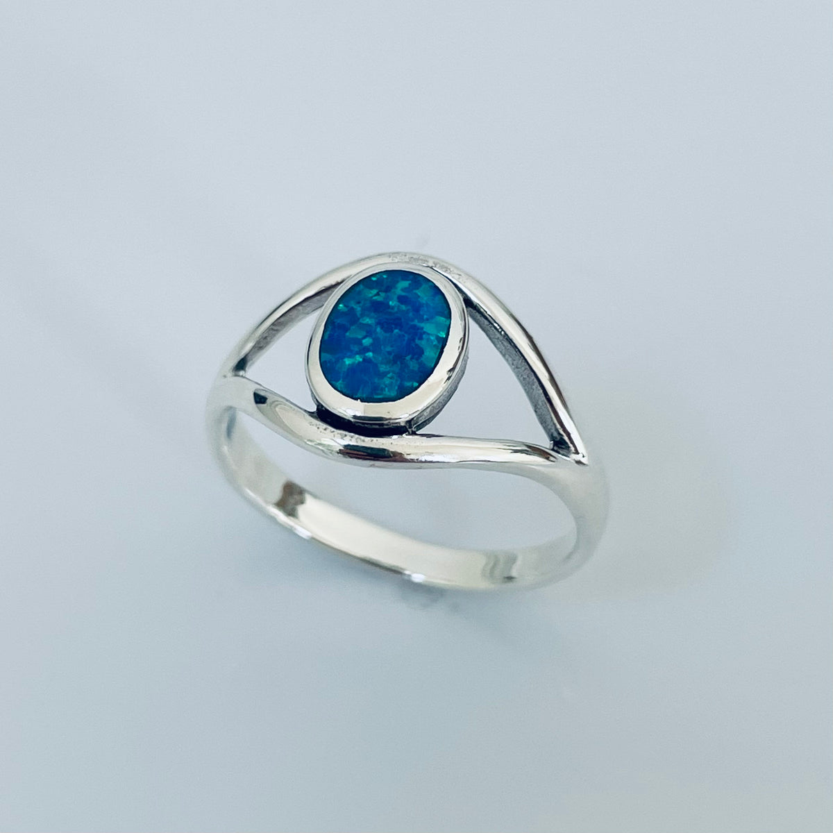 Sterling Silver Eye Ring: Blue or White Lab Opal Statement Ring