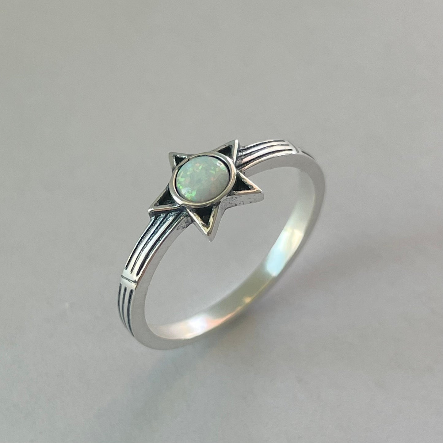 Sterling Silver Star White Lab Opal Ring, Silver Star Ring, Opal Promise Ring, Friendship Ring, Anniversary Ring, Fire Opal Ring, Star Ring,