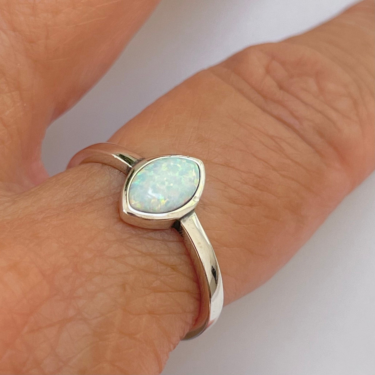 Sterling Silver Diamond Shape Opal Ring: Boho Solitaire