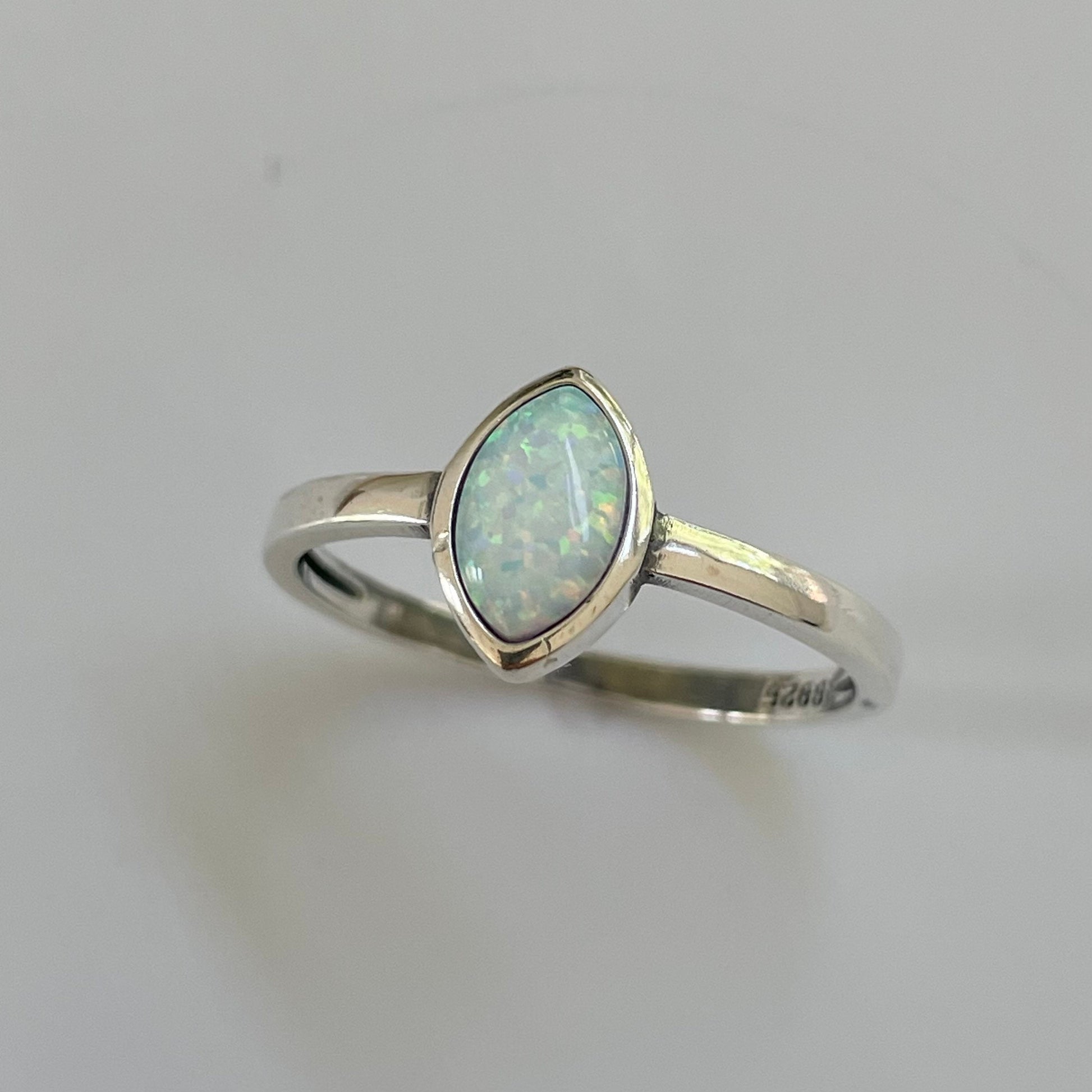 Sterling Silver Fire Opal Solitaire Diamond Shape Ring, Opal Ring Boho Ring, Silver Ring, Simple Ring, Solitaire Ring, Statement Ring