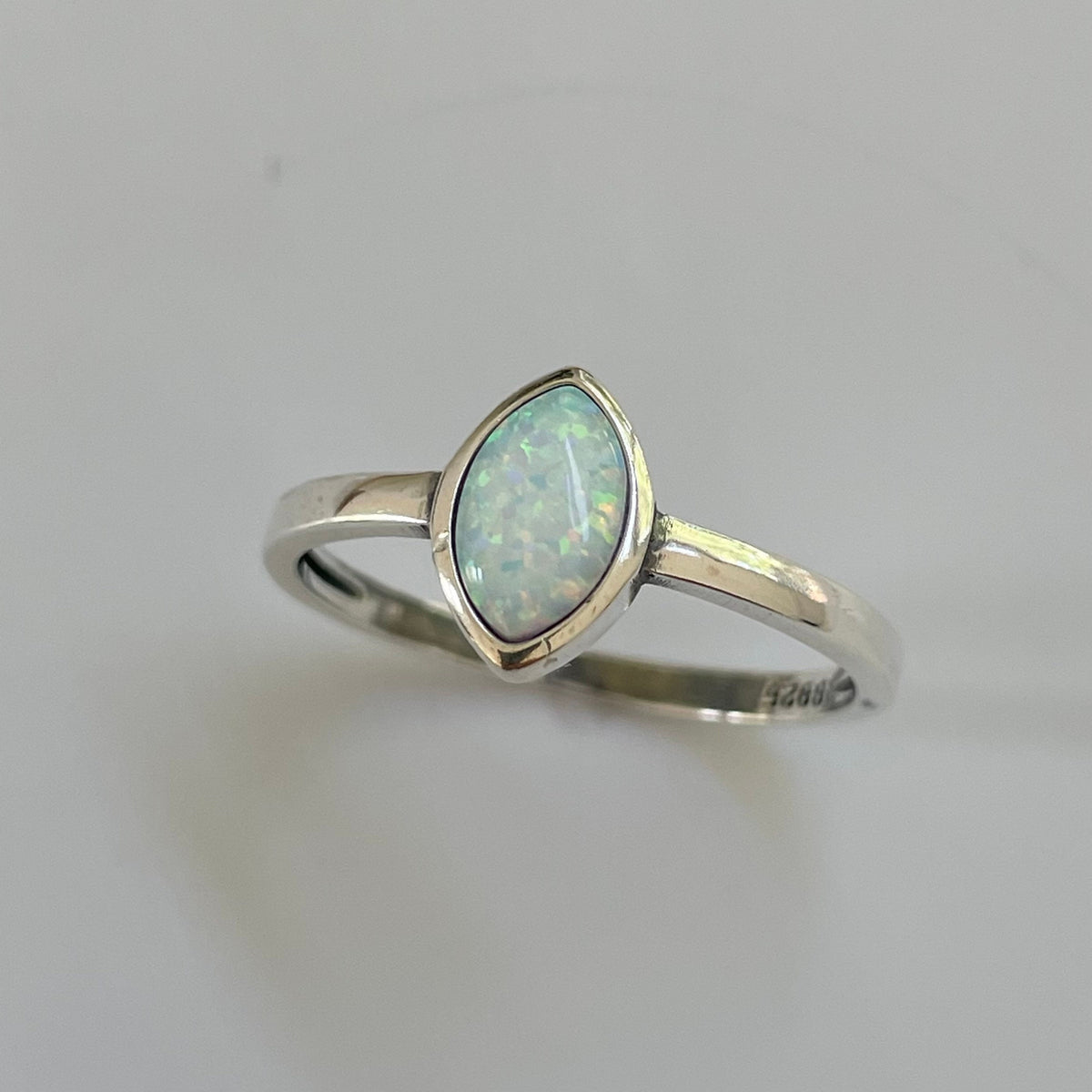 Sterling Silver Diamond Shape Opal Ring: Boho Solitaire