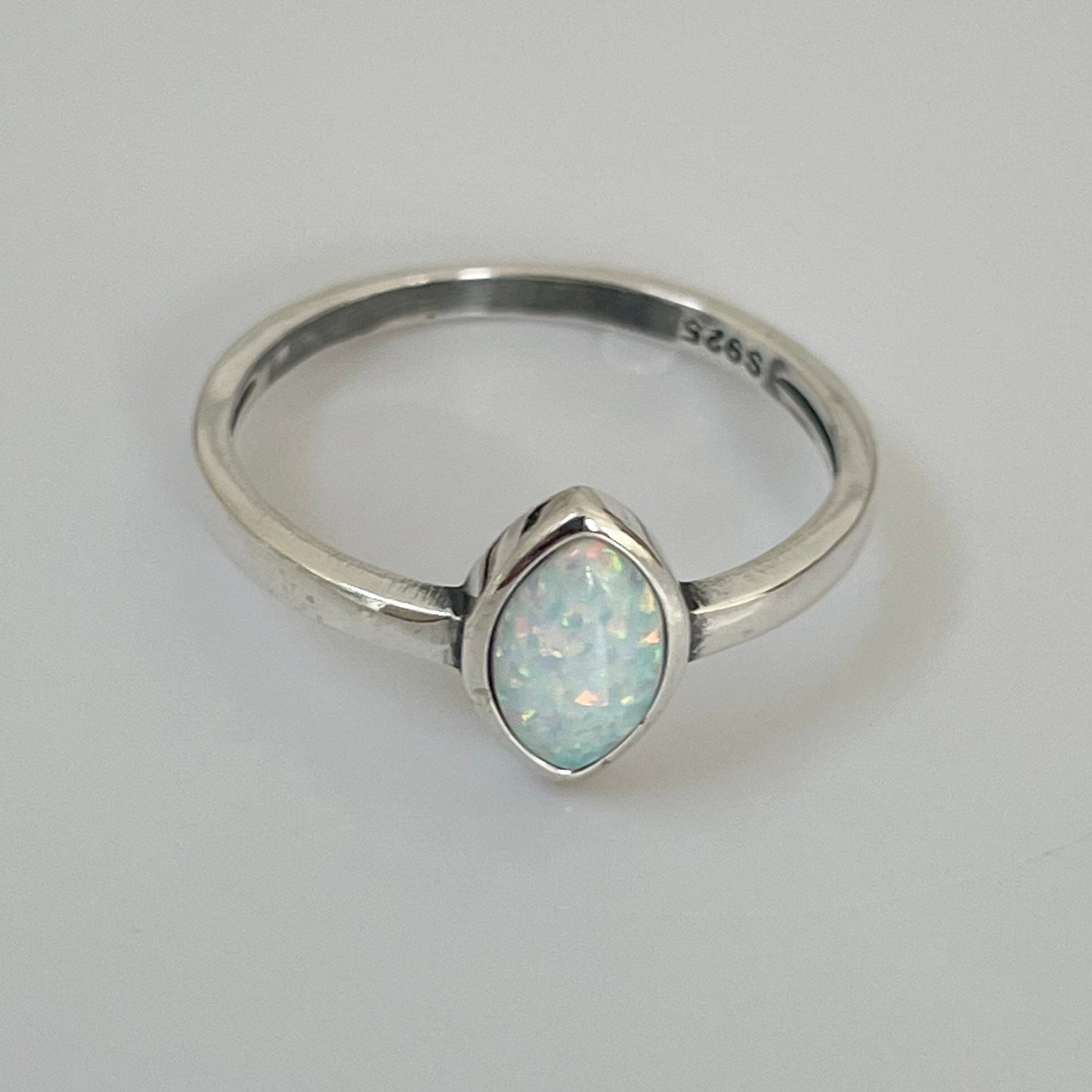 Sterling Silver Fire Opal Solitaire Diamond Shape Ring, Opal Ring Boho Ring, Silver Ring, Simple Ring, Solitaire Ring, Statement Ring