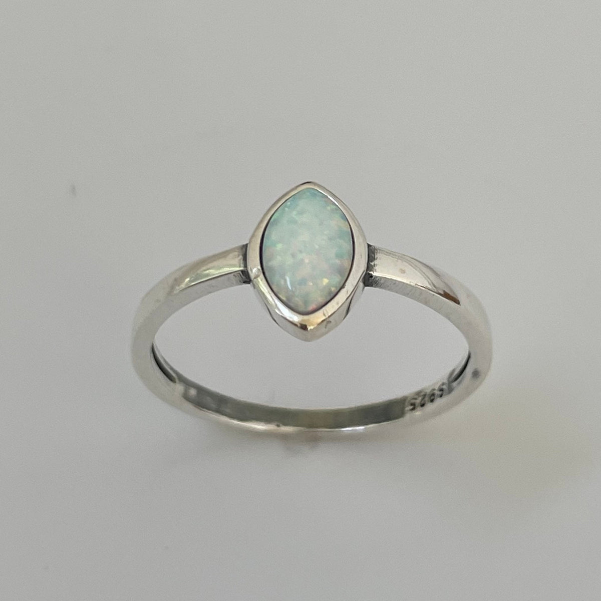 Sterling Silver Diamond Shape Opal Ring: Boho Solitaire