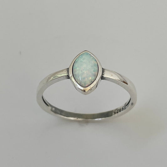 Sterling Silver Diamond Shape Opal Ring: Boho Solitaire