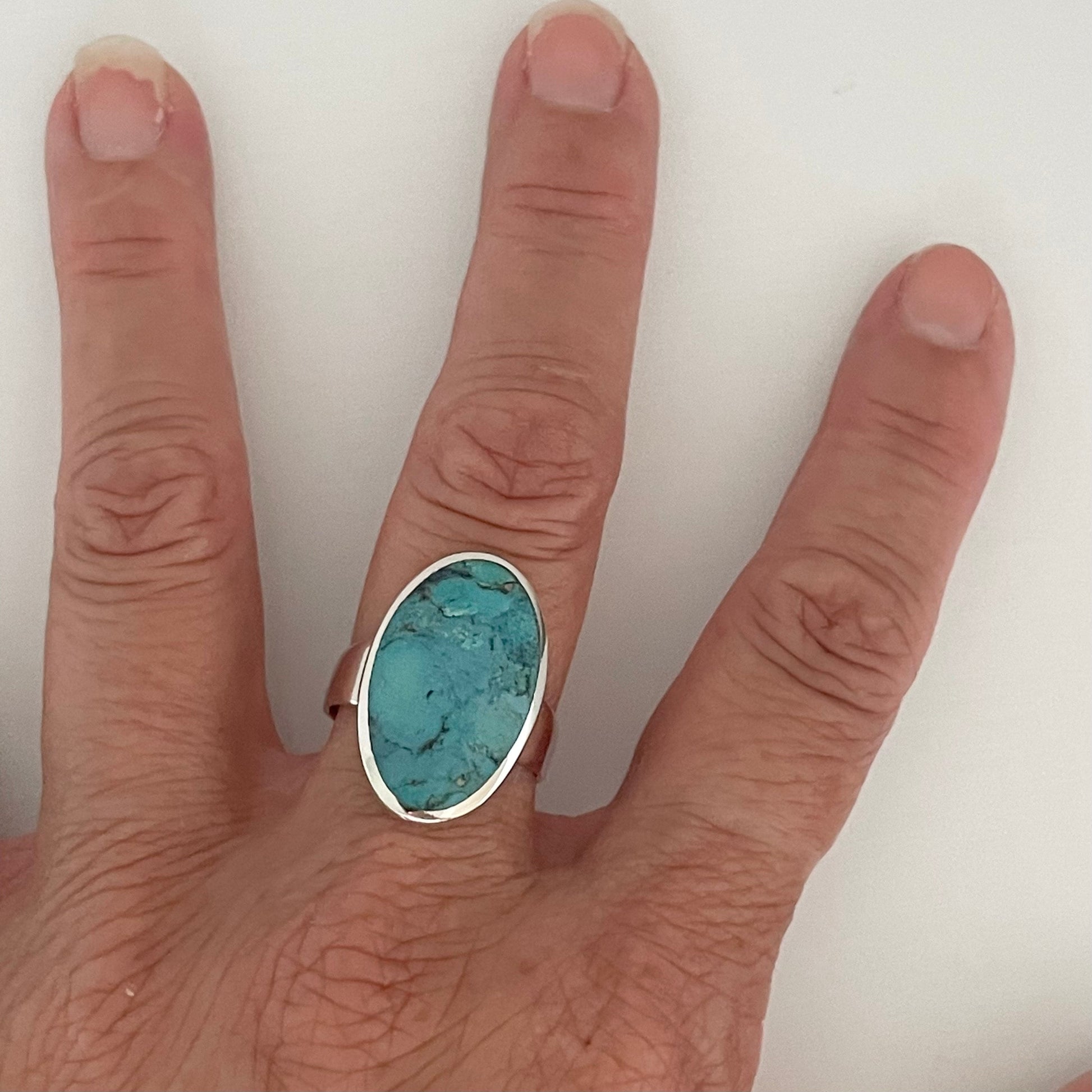 Large Oval Turquoise Ring, Sterling Silver Ring, Oval Turquoise Ring, Promise Turquoise Ring, Simple Turquoise Ring, Genuine Turquoise Ring.