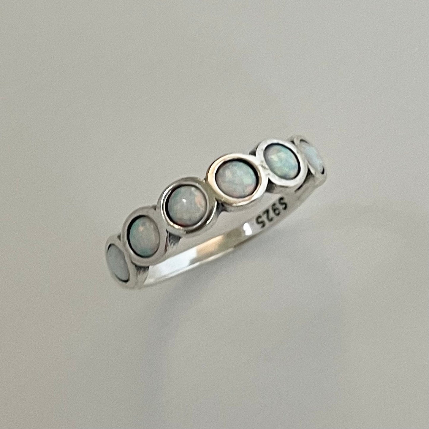 Fire White Opal or Genuine Turquoise Sterling Silver Band Ring, Opal Ring, Turquoise Band, Round Ring, Promise Ring, Wedding Band