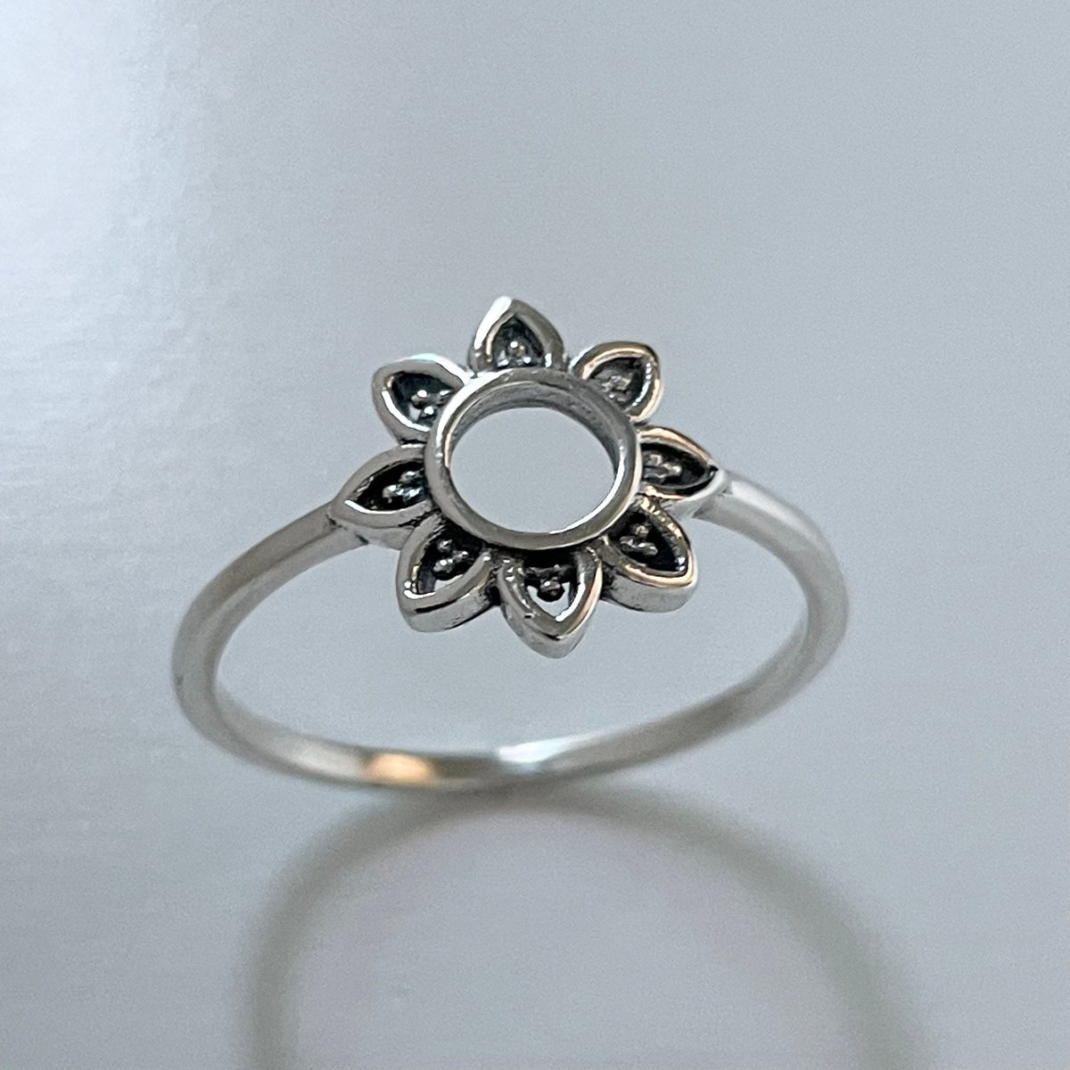 Sterling Silver Mandala Flower Ring: Boho Spiritual Jewelry