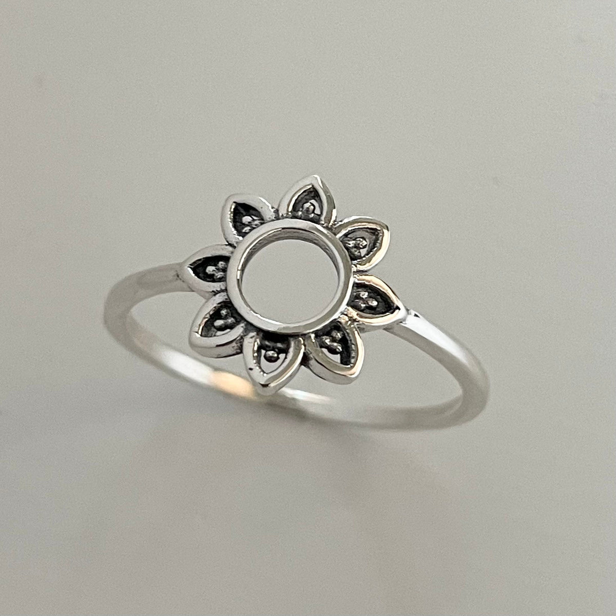 Sterling Silver Mandala Flower Ring: Boho Spiritual Jewelry