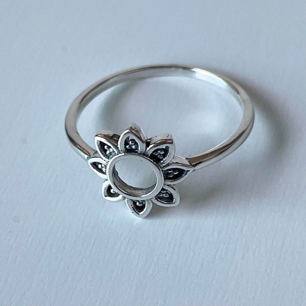 Sterling Silver Mandala Flower Ring: Boho Spiritual Jewelry