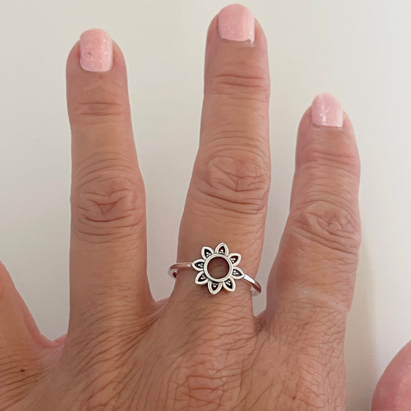 Sterling Silver Mandala Flower Ring, Spiritual Ring, Floral Ring, Silver Flower Ring, Empathy Ring, Silver Promise Ring, Love Hope Ring