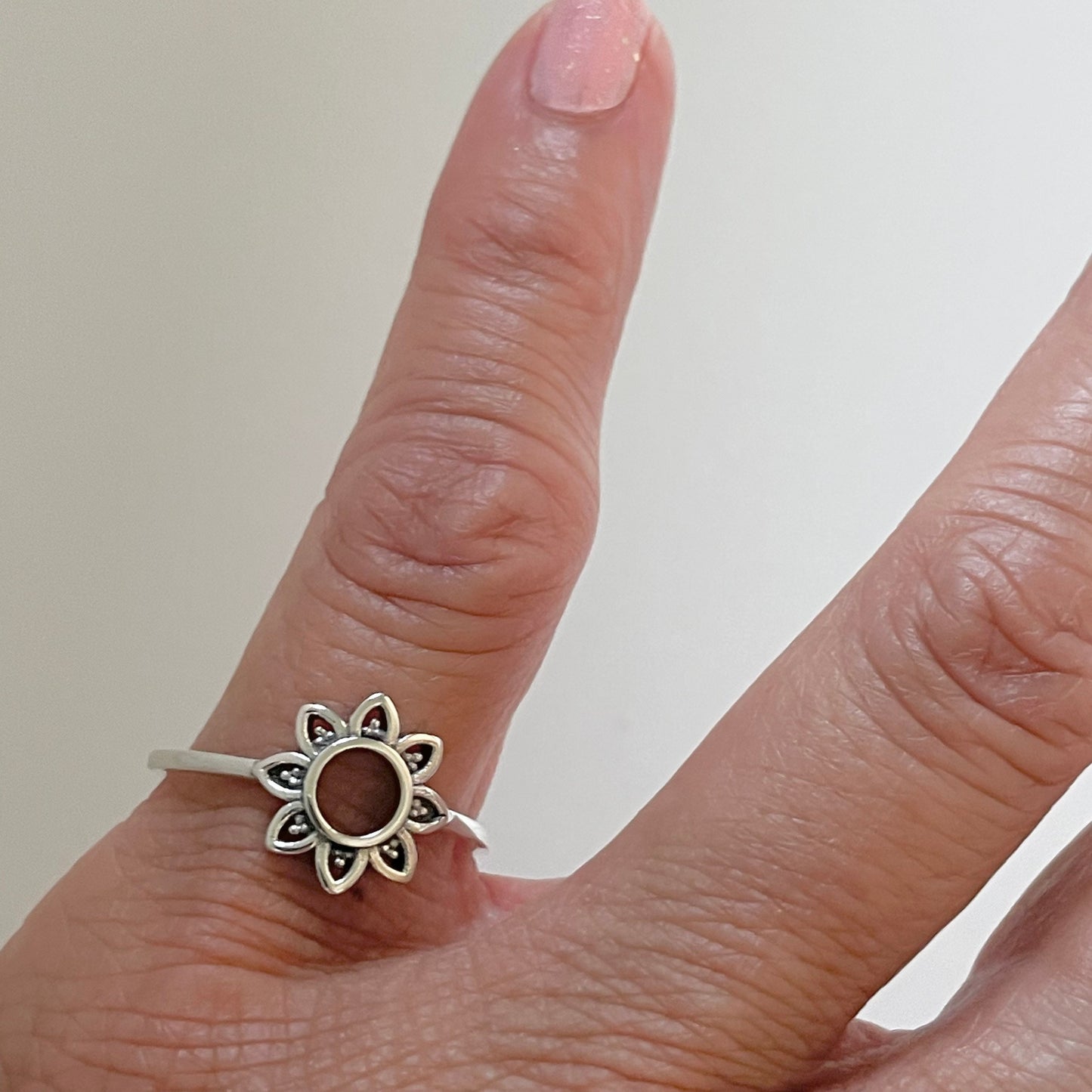 Sterling Silver Mandala Flower Ring, Spiritual Ring, Floral Ring, Silver Flower Ring, Empathy Ring, Silver Promise Ring, Love Hope Ring