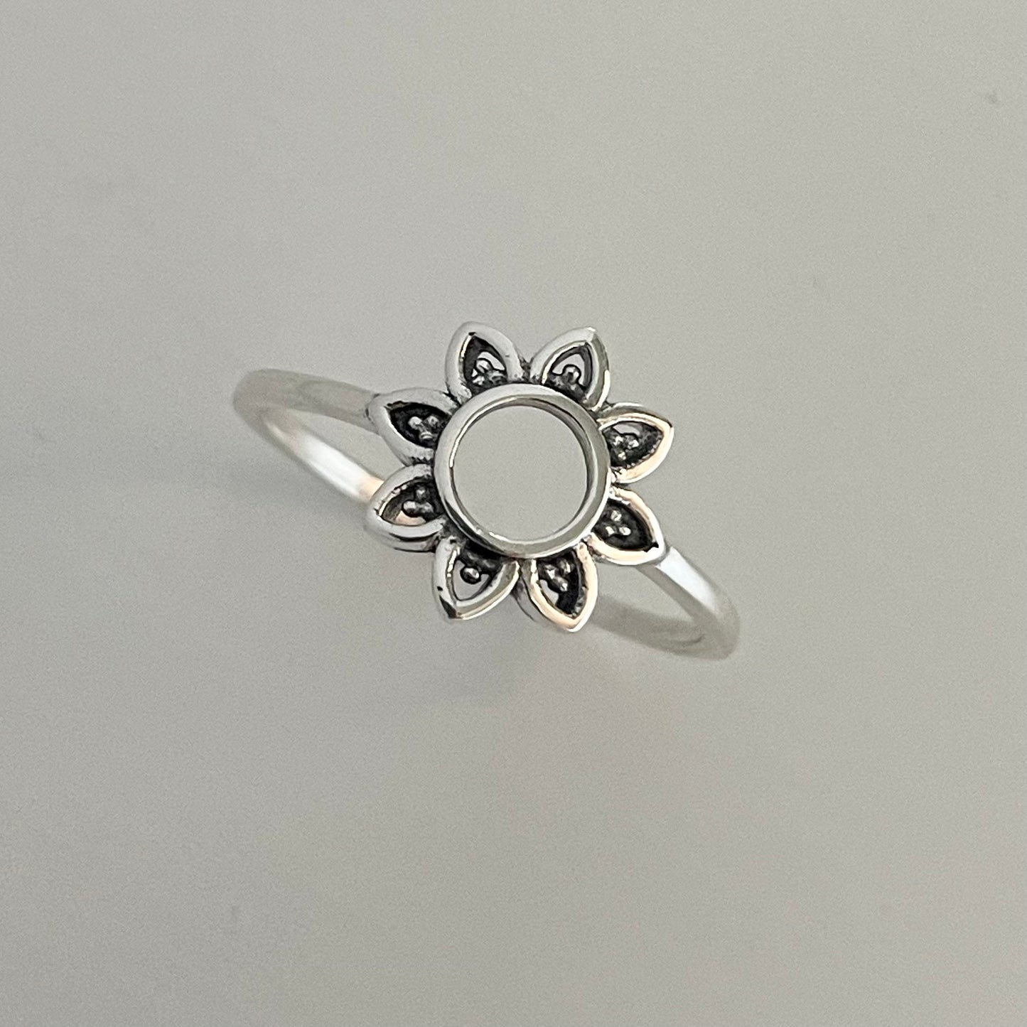 Sterling Silver Mandala Flower Ring, Spiritual Ring, Floral Ring, Silver Flower Ring, Empathy Ring, Silver Promise Ring, Love Hope Ring