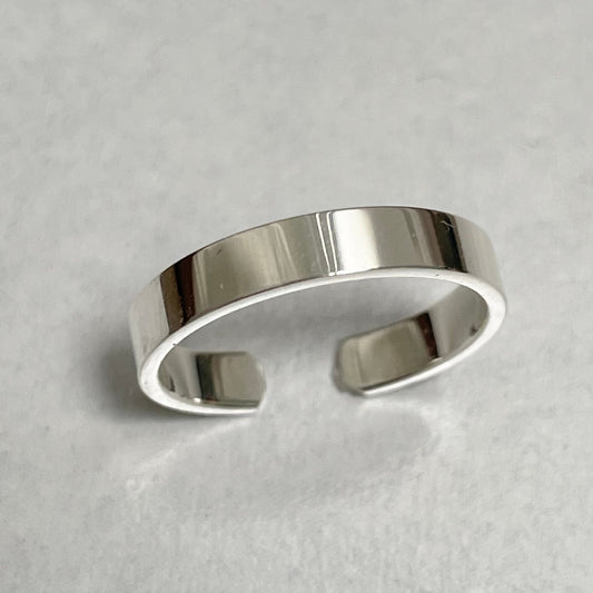 Sterling Silver Plain Polished 3mm Flat Band Toe Ring - Plain Toe Band - Mini Ring - Adjustable Ring or Toe - Silver Flat Toe Ring.