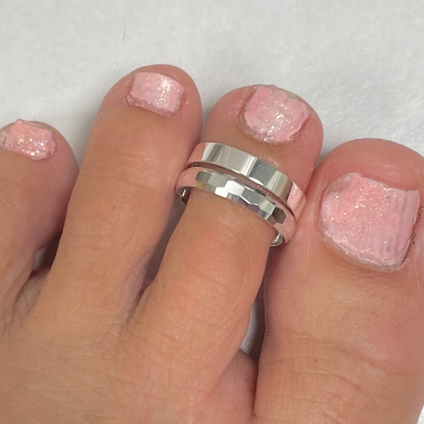 Sterling Silver Polished Flat Band Toe Ring - Adjustable 3mm