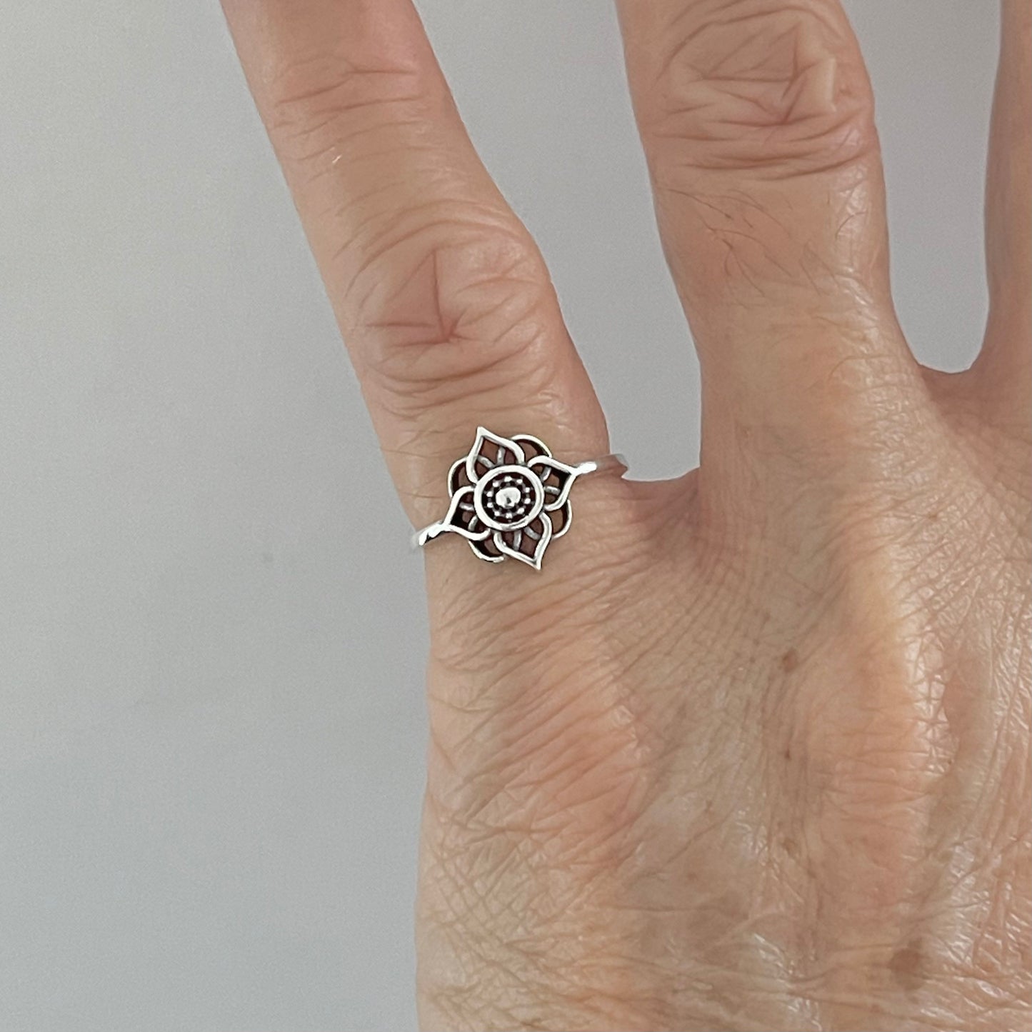 Sterling Silver Lotus Flower Ring, Spiritual Ring, Silver Love Ring, Flower Promise Ring, Mandala Flower Ring, Floral Ring, Silver Ring