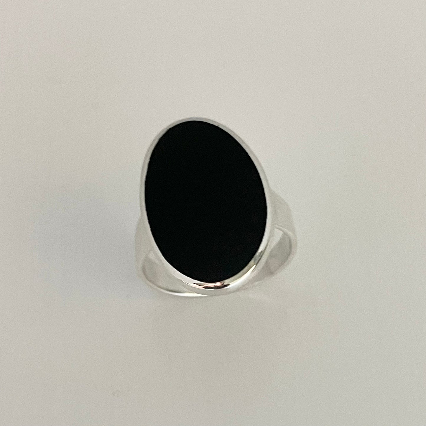 Oval Black Agate Sterling Silver Ring: Unisex Statement Jewelry