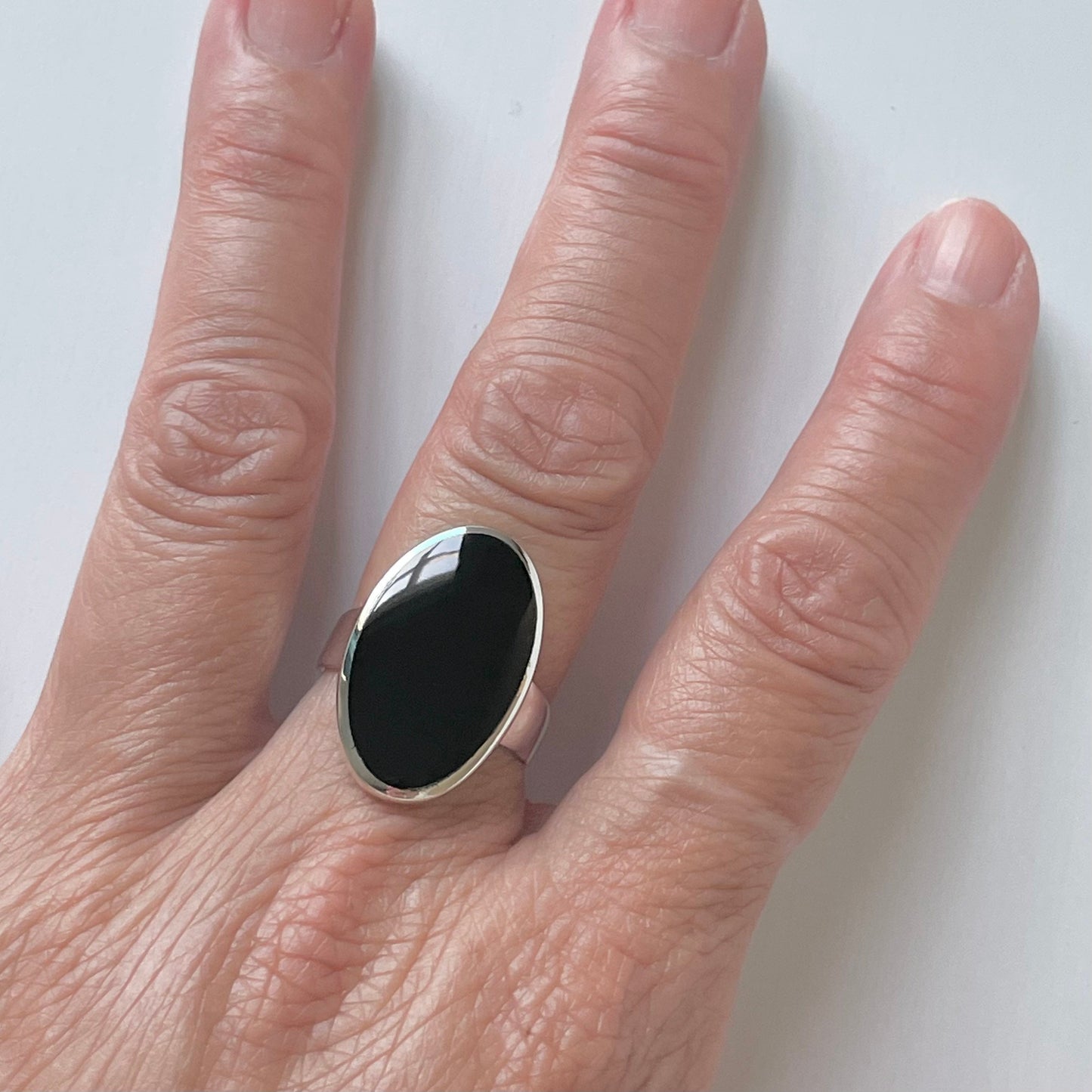 Simple Oval Black Onyx Sterling Silver Ring, Black Agata Ring, Wedding Ring Promise Ring, Unisex Ring, Friendship Ring, Large Ring