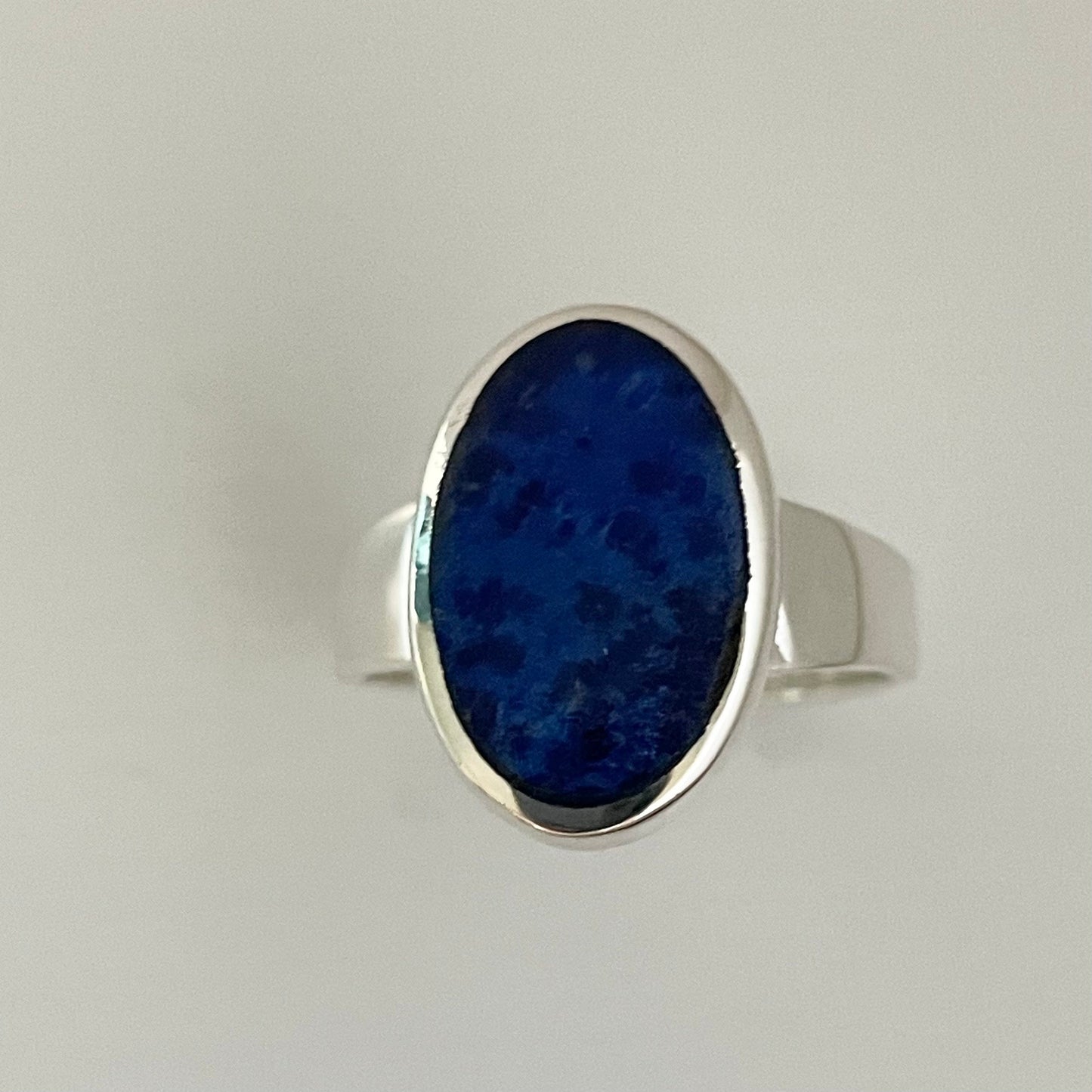 Oval Blue Lapis Sterling Silver Ring - Boho Statement Ring