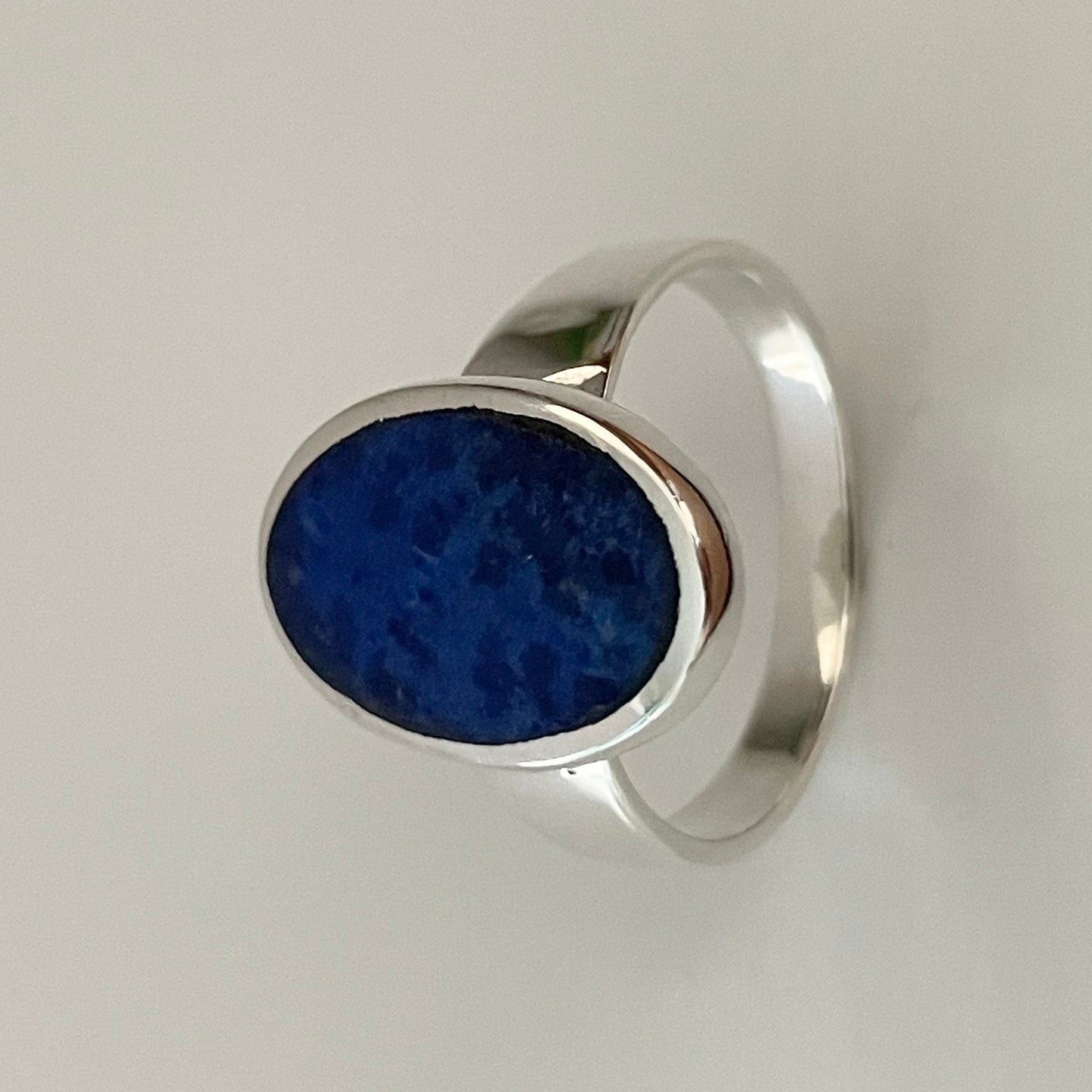 Oval Blue Lapis Sterling Silver Ring - Boho Statement Ring