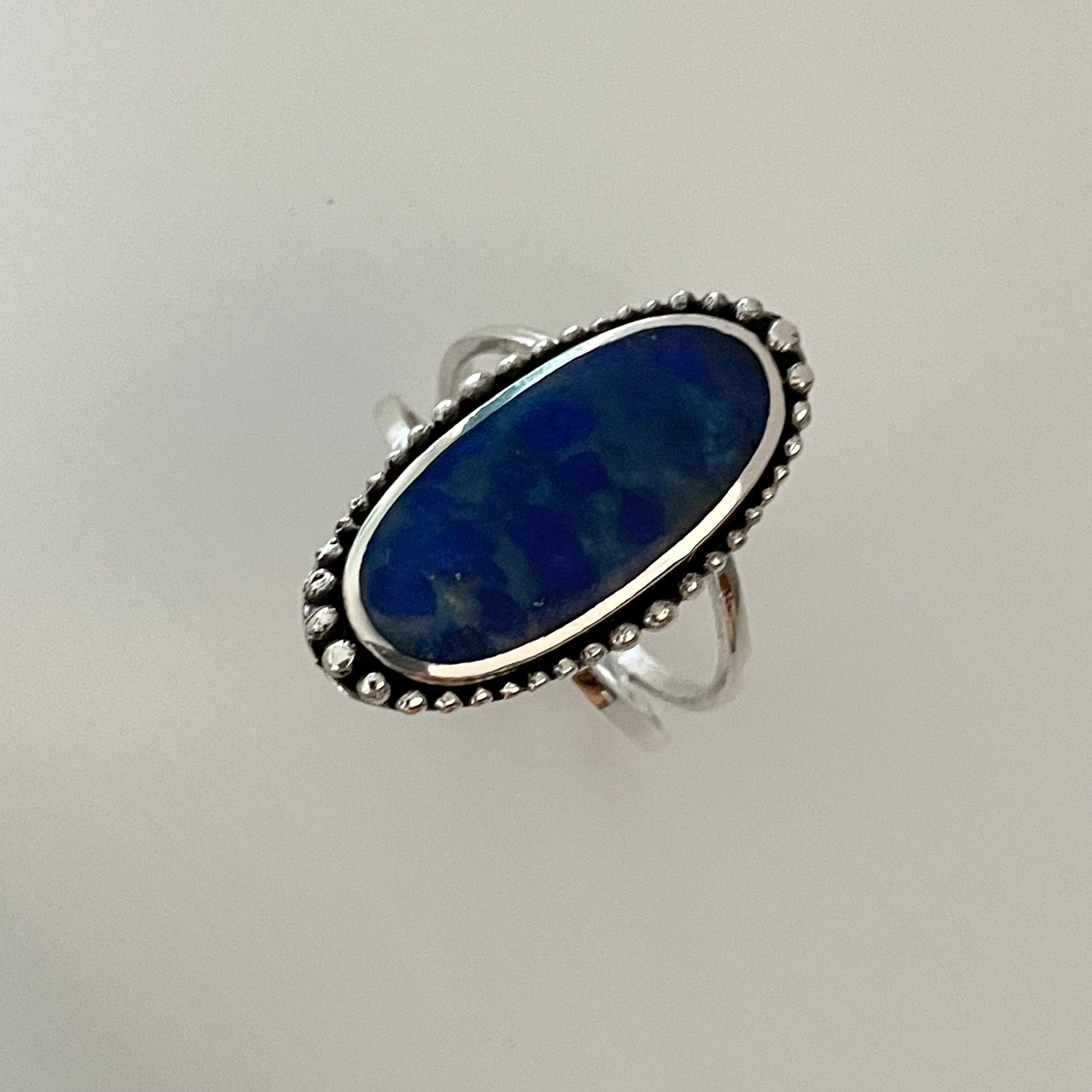 Large Vintage Blue Lapis lazuli Sterling Silver Ring, Beads Silver Ring, Blue Lapis Band, Promise Ring, Antique Silver Ring, Statemen Ring,