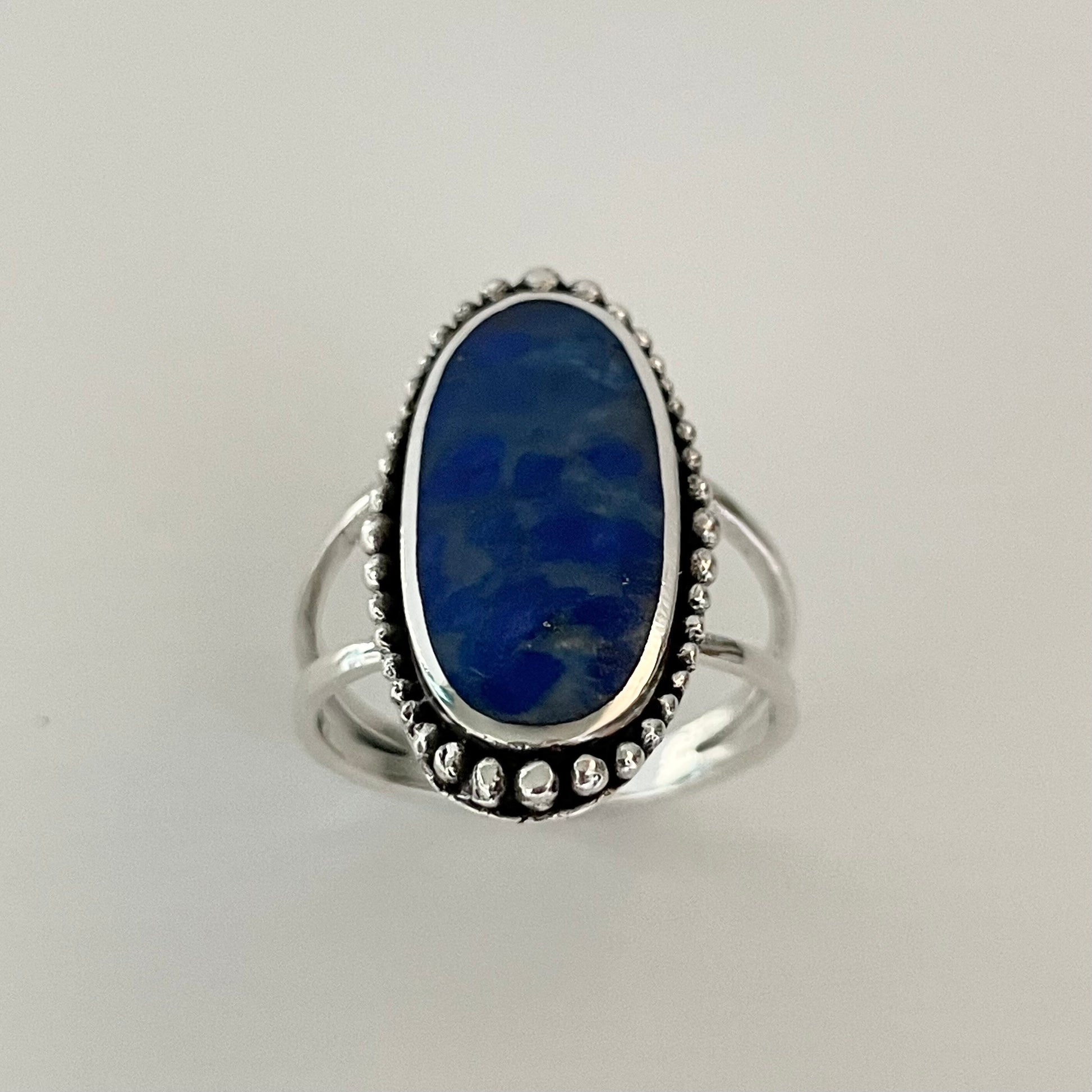 Large Vintage Blue Lapis lazuli Sterling Silver Ring, Beads Silver Ring, Blue Lapis Band, Promise Ring, Antique Silver Ring, Statemen Ring,