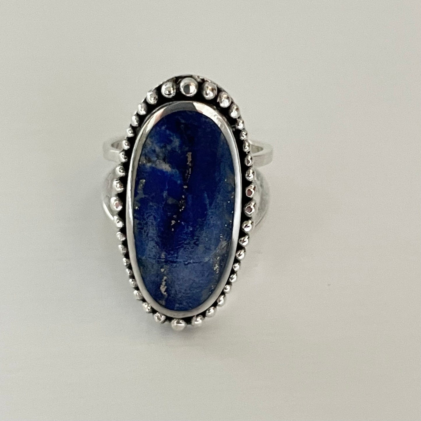 Large Vintage Blue Lapis lazuli Sterling Silver Ring, Beads Silver Ring, Blue Lapis Band, Promise Ring, Antique Silver Ring, Statemen Ring,