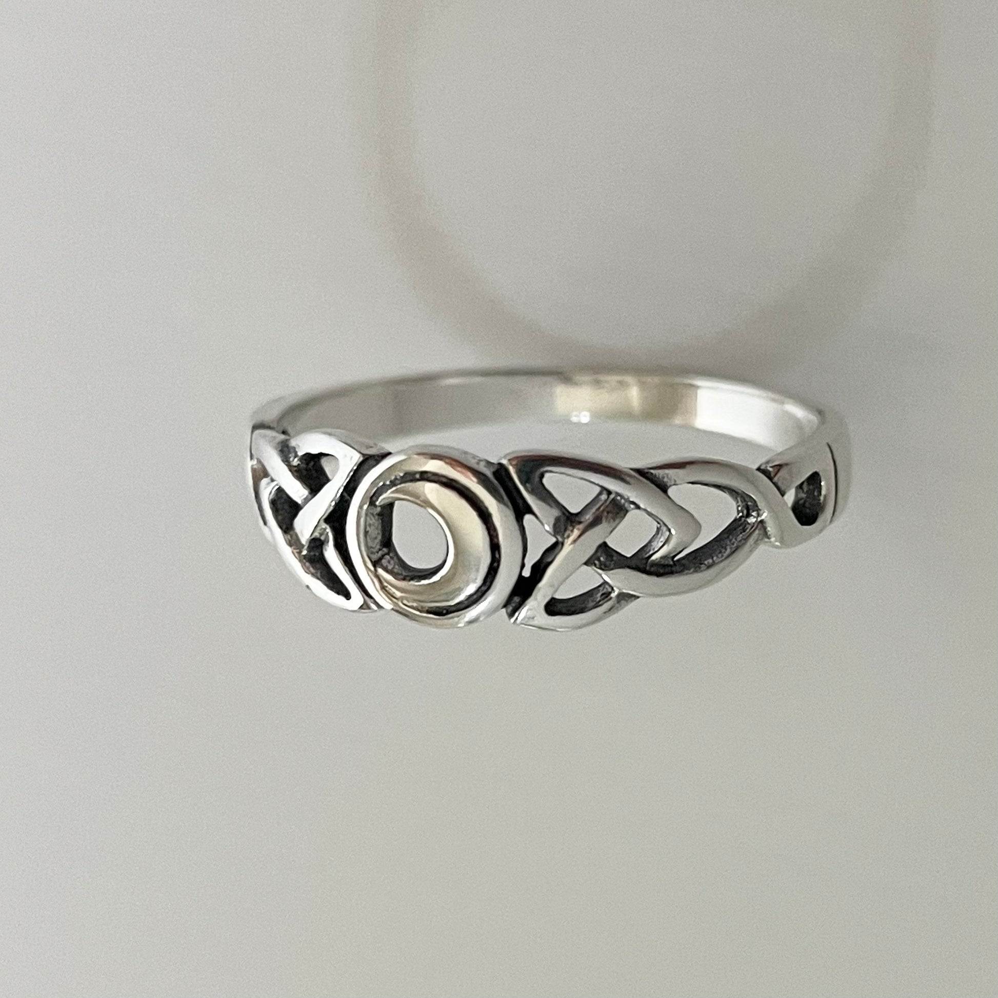 Sterling Silver Celtic Small Moon Ring, Delicate Ring, Trinity Ring, Knot Ring, Moon Ring, Crescent Moon Ring, Celtic Ring, Knot Ring