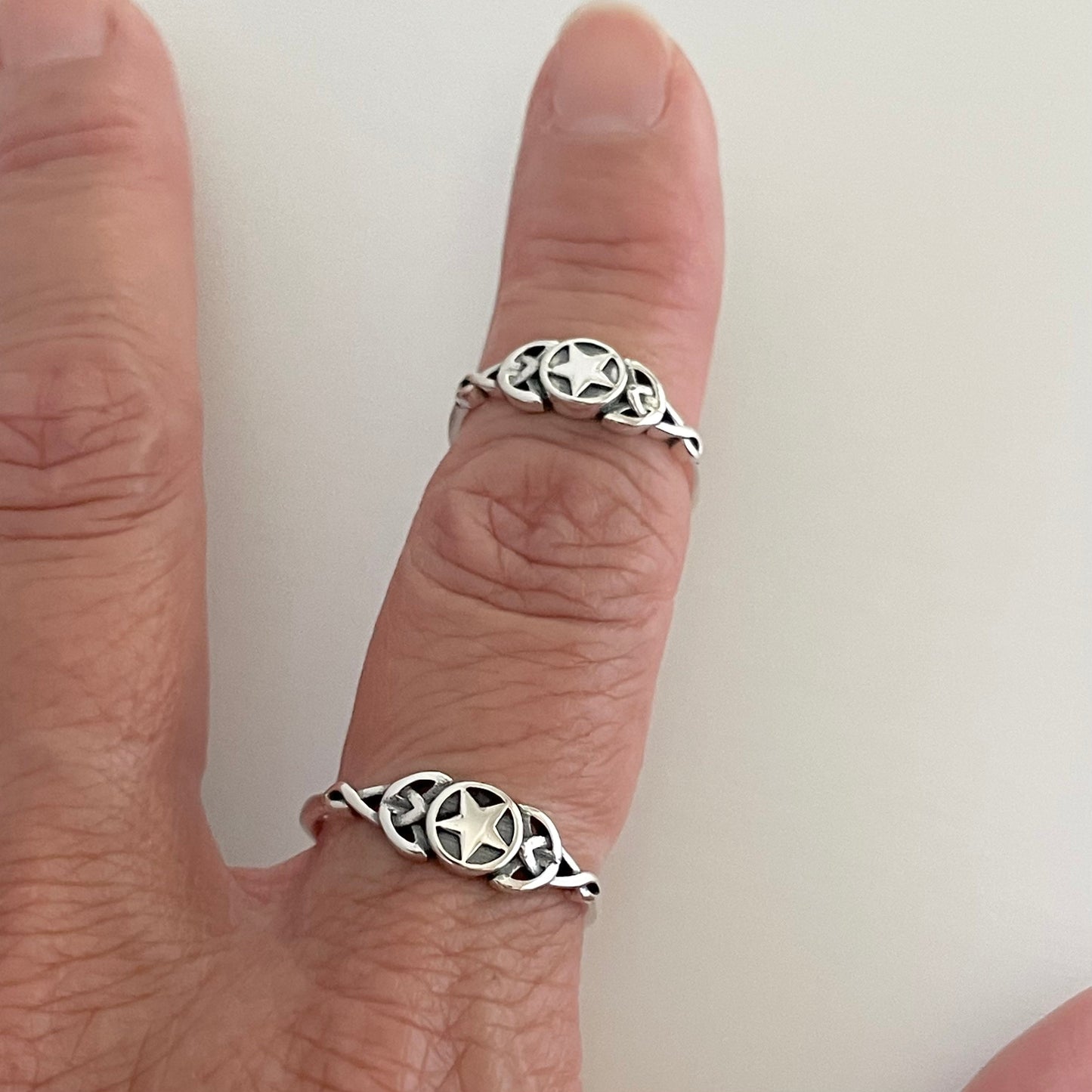 Celtic Star Sterling Silver Ring: Trinity Knot Boho Jewelry