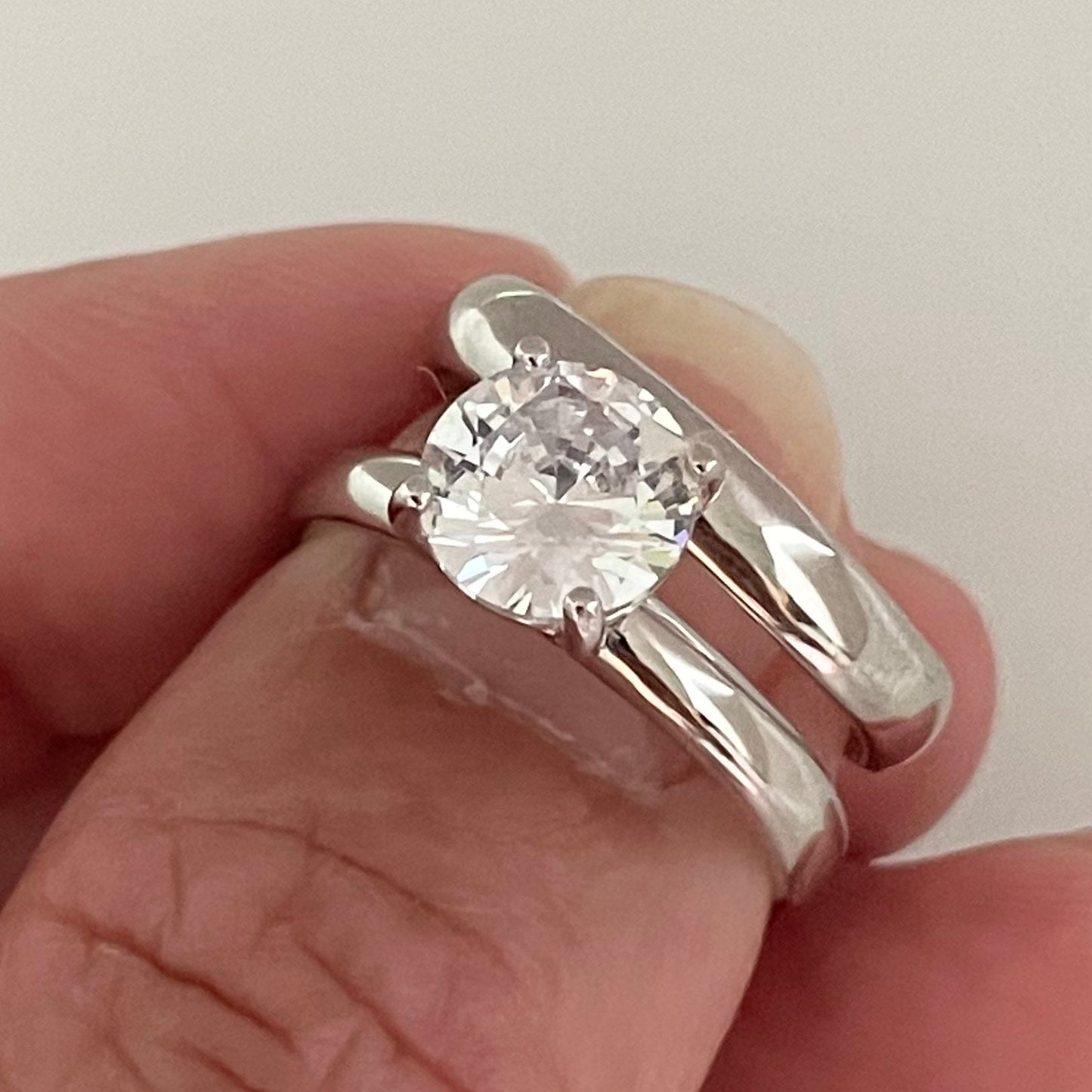 CZ Solitaire Sterling Silver Wedding Ring Set