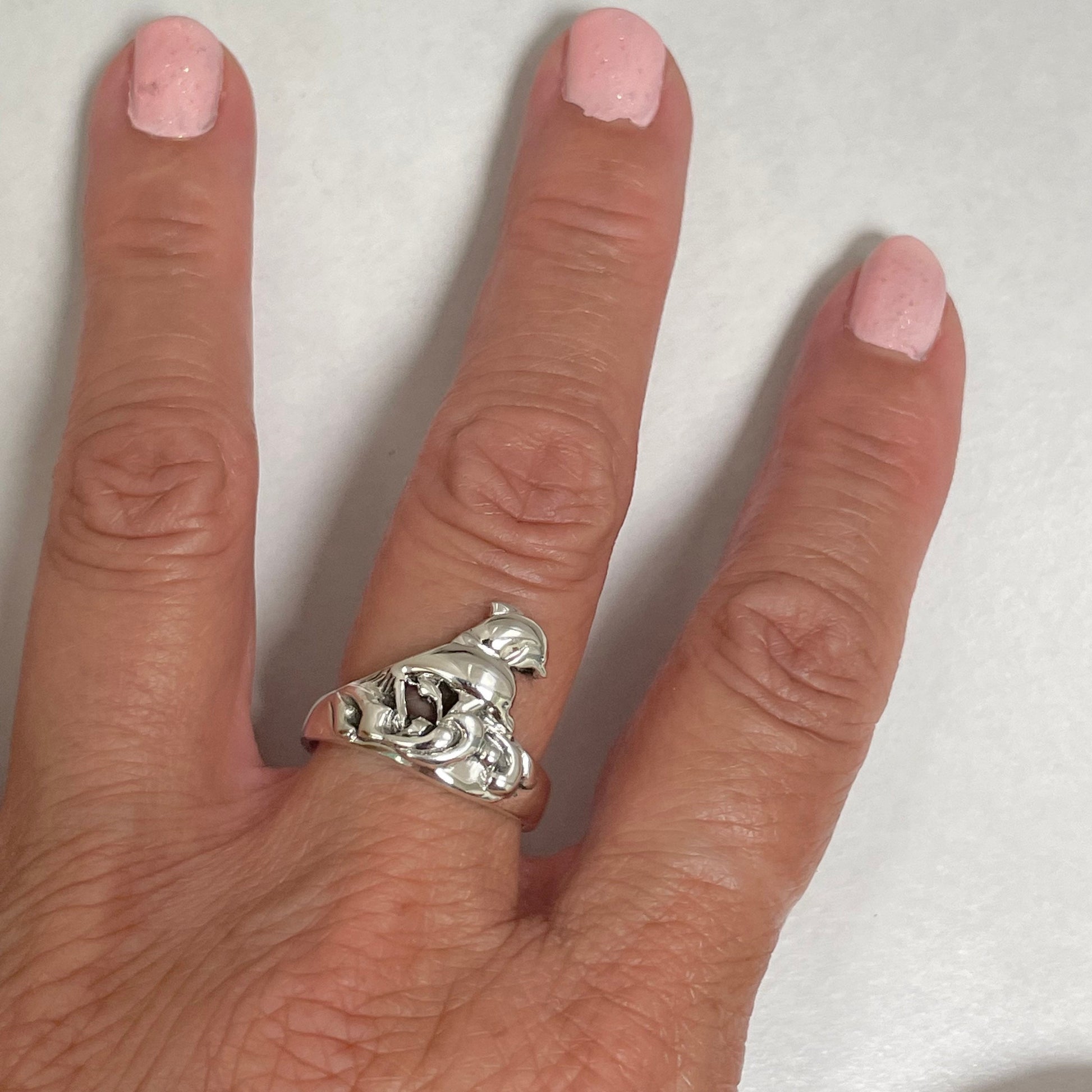 Twins Dolphin Sterling Silver Ring: Ocean Wave Band