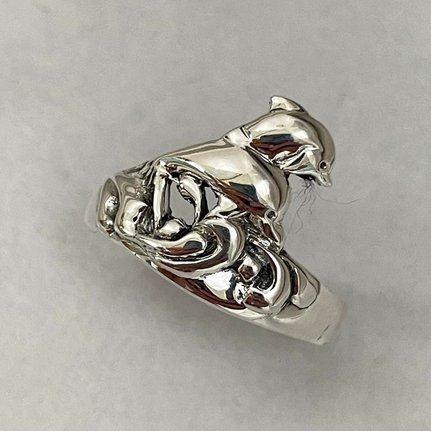Twins Dolphin Sterling Silver Ring: Ocean Wave Band