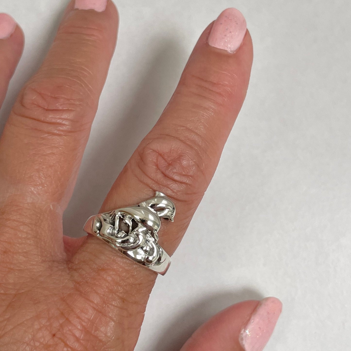 Twins Dolphin Sterling Silver Ring: Ocean Wave Band