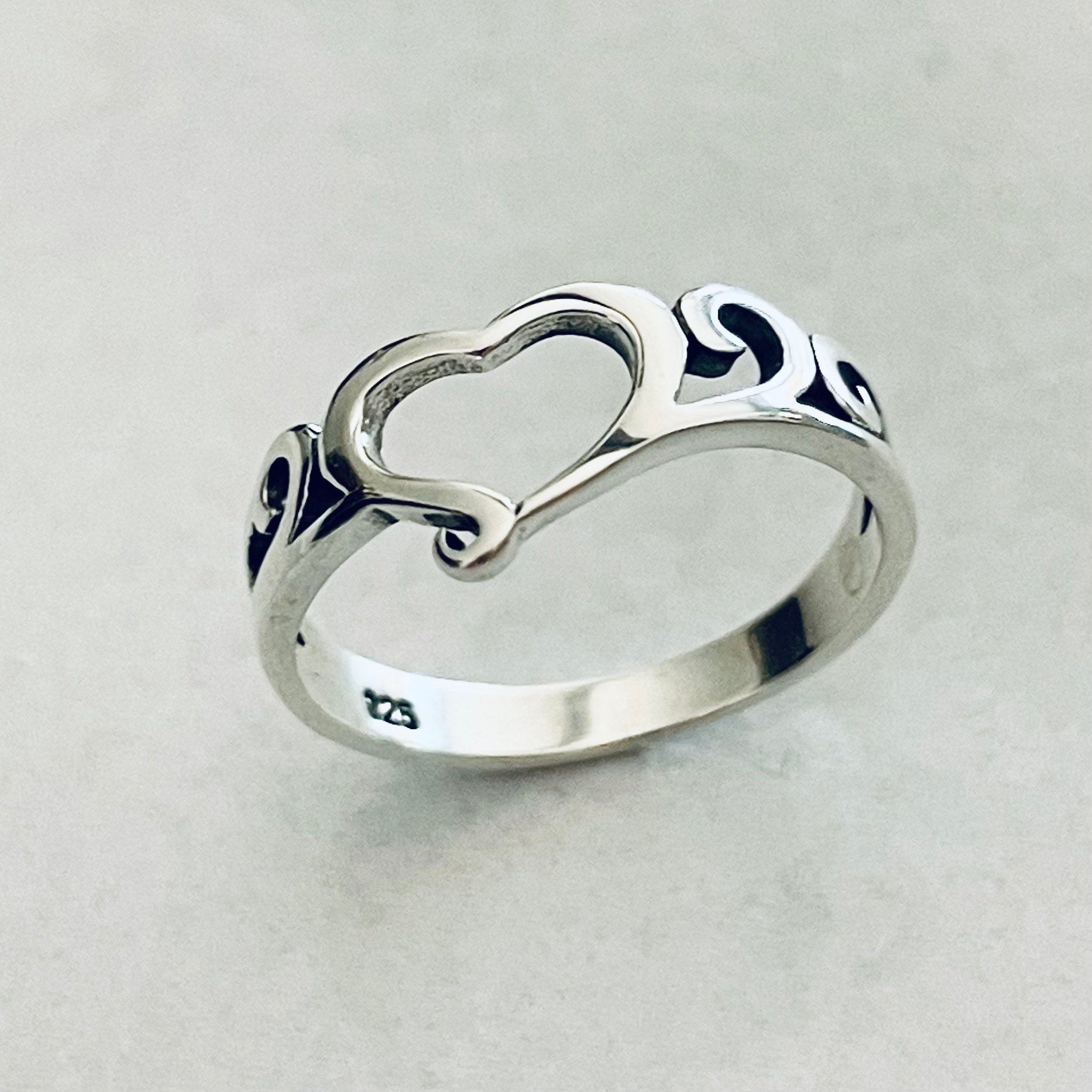 Sterling Silver Open Heart Ring, Silver Swirl Ring, Love Ring, Silver Heart Ring, Heart Silver Ring, Statement Ring, I Love You Ring.