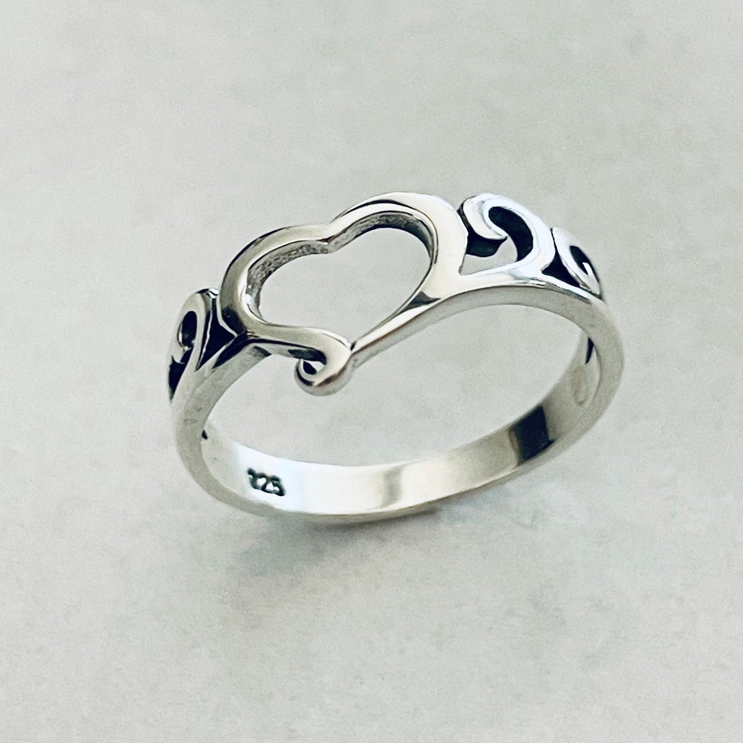 Sterling Silver Open Heart Ring: Swirl Design, Love Jewelry