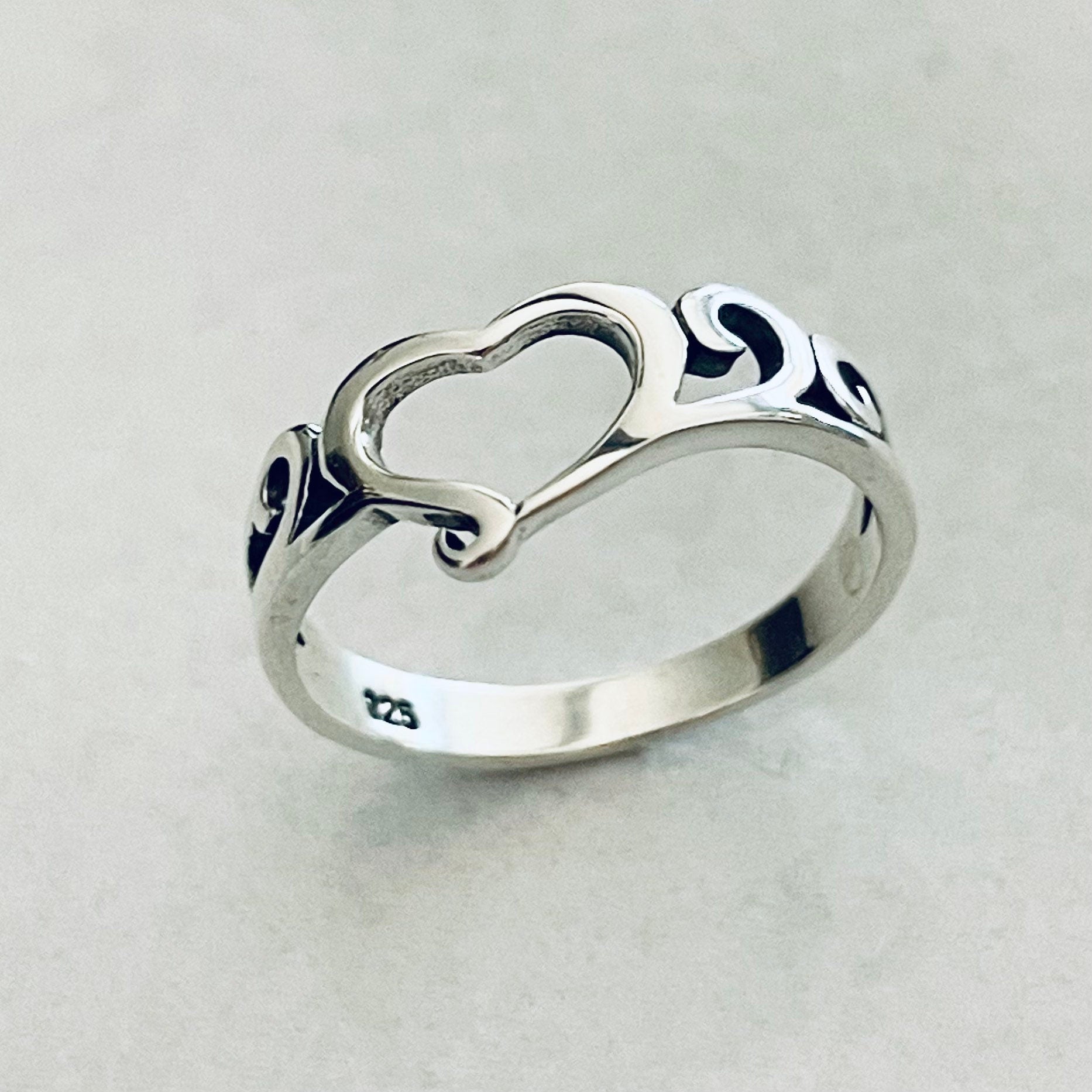 Sterling Silver Open Heart Ring: Swirl Design, Love Jewelry