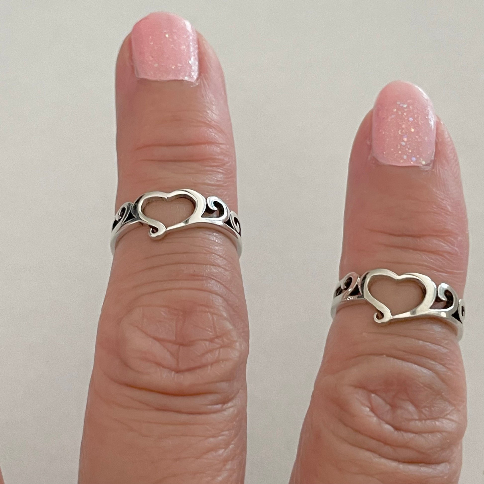 Sterling Silver Open Heart Ring: Swirl Design, Love Jewelry